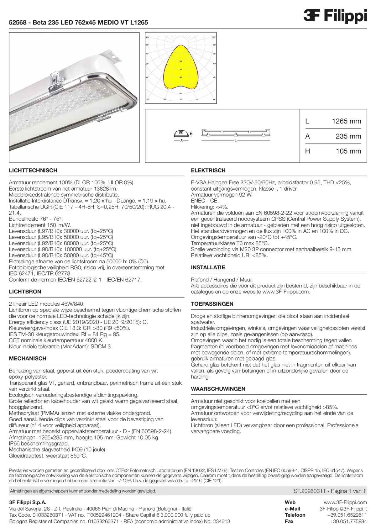 52568 - Beta 235 LED 762x45 MEDIO VT L1265 - Datasheet - nl