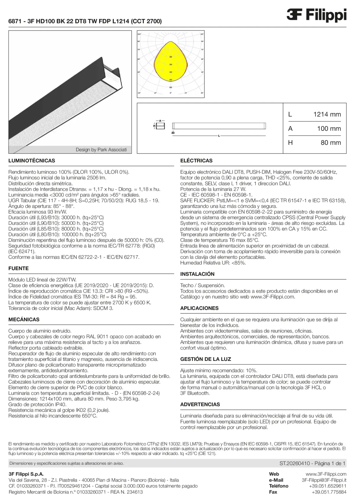6871 - 3F HD100 BK 22 DT8 TW FDP L1214 (CCT 2700) - Datasheet - es