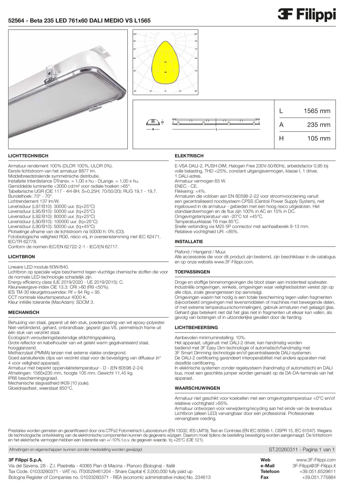 52564 - Beta 235 LED 761x60 DALI MEDIO VS L1565 - Datasheet - nl