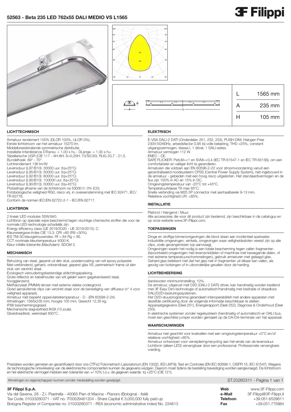 52563 - Beta 235 LED 762x55 DALI MEDIO VS L1565 - Datasheet - nl