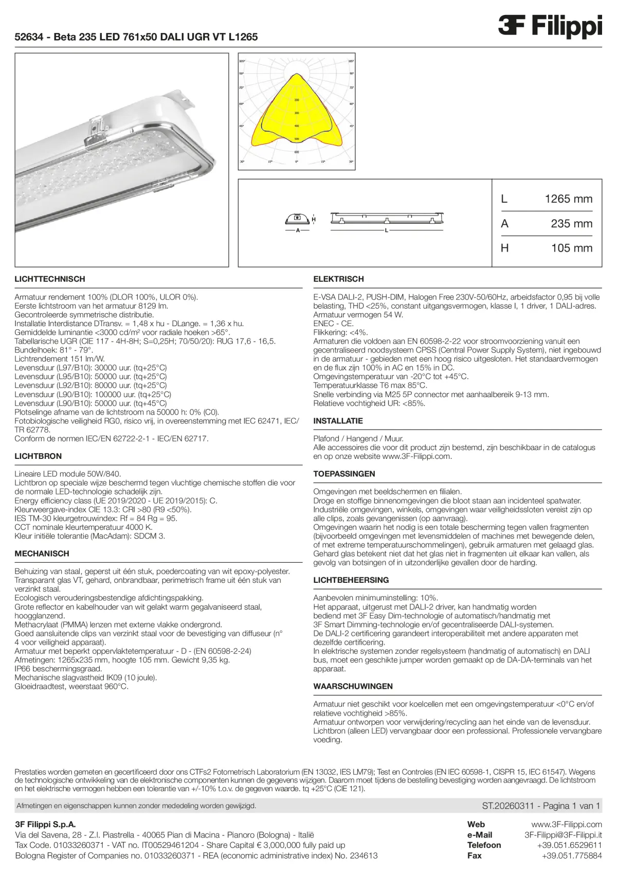 52634 - Beta 235 LED 761x50 DALI UGR VT L1265 - Datasheet - nl