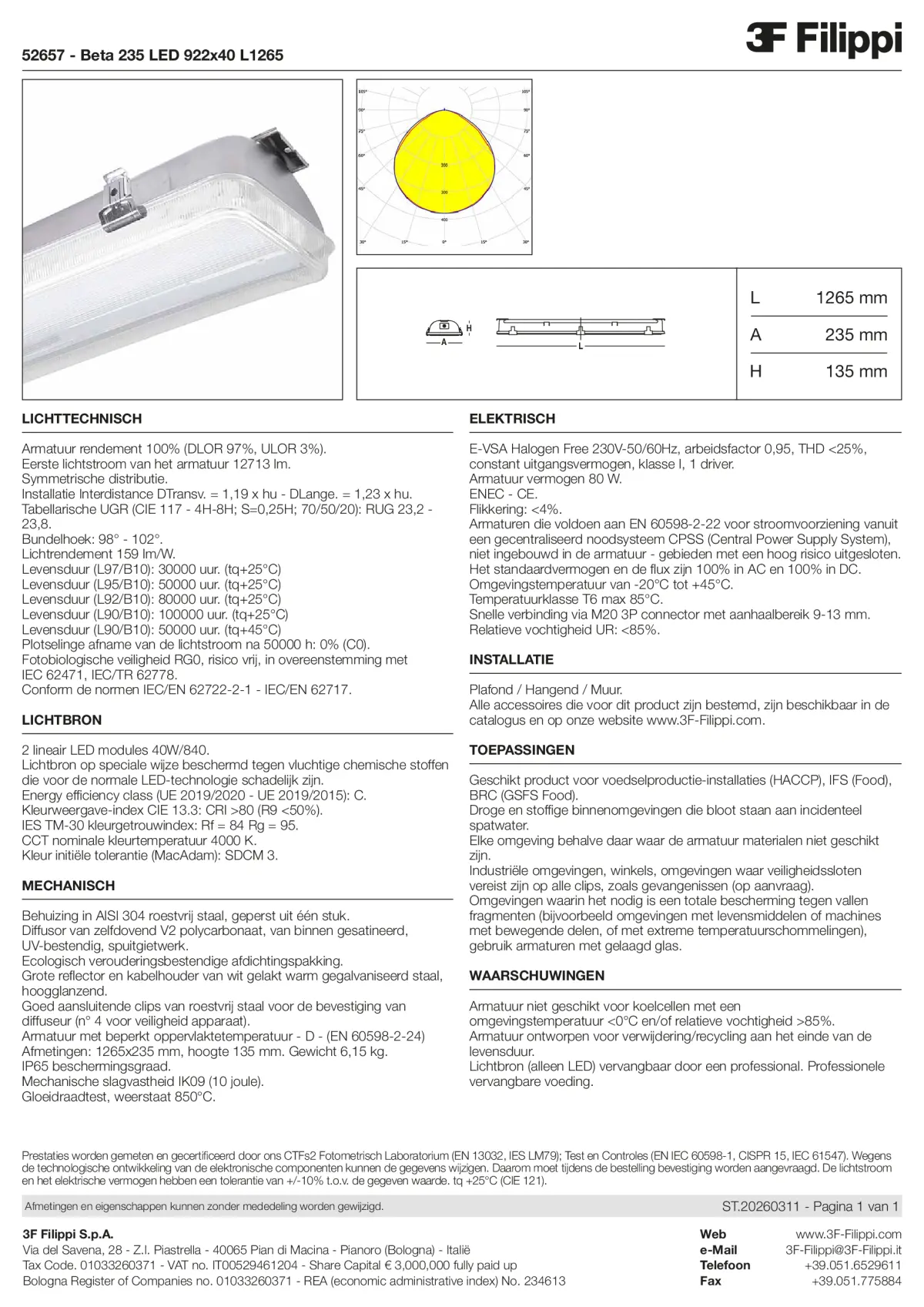 52657 - Beta 235 LED 922x40 L1265 - Datasheet - nl