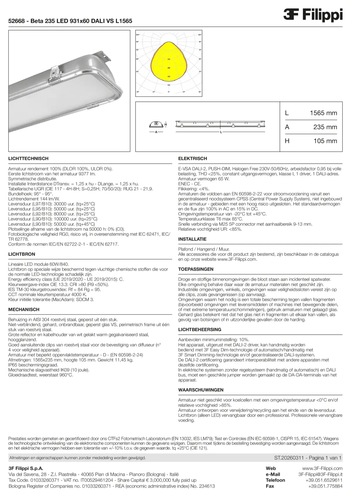 52668 - Beta 235 LED 931x60 DALI VS L1565 - Datasheet - nl