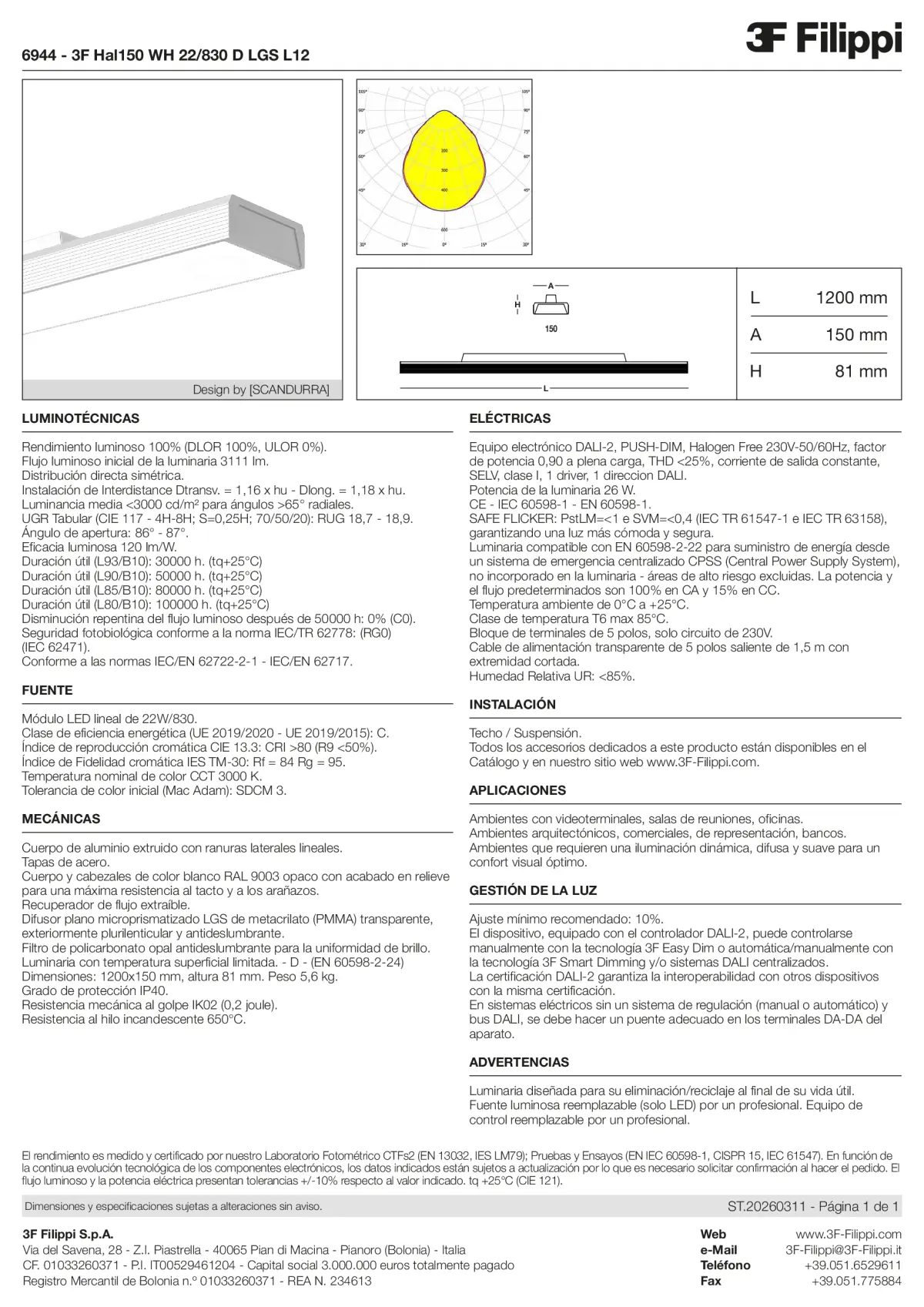 6944 - 3F Hal150 WH 22-830 D LGS L12 - Datasheet - es
