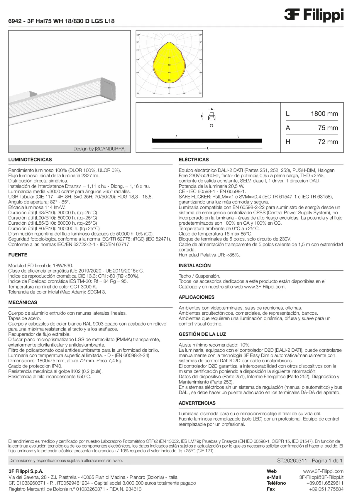 6942 - 3F Hal75 WH 18-830 D LGS L18 - Datasheet - es