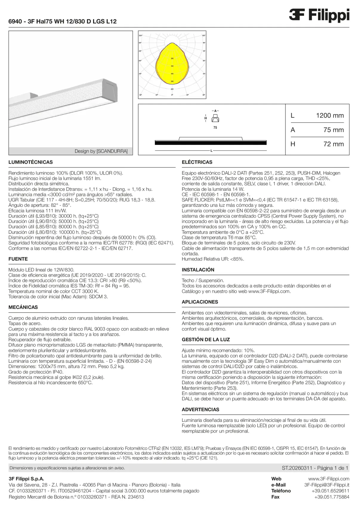 6940 - 3F Hal75 WH 12-830 D LGS L12 - Datasheet - es