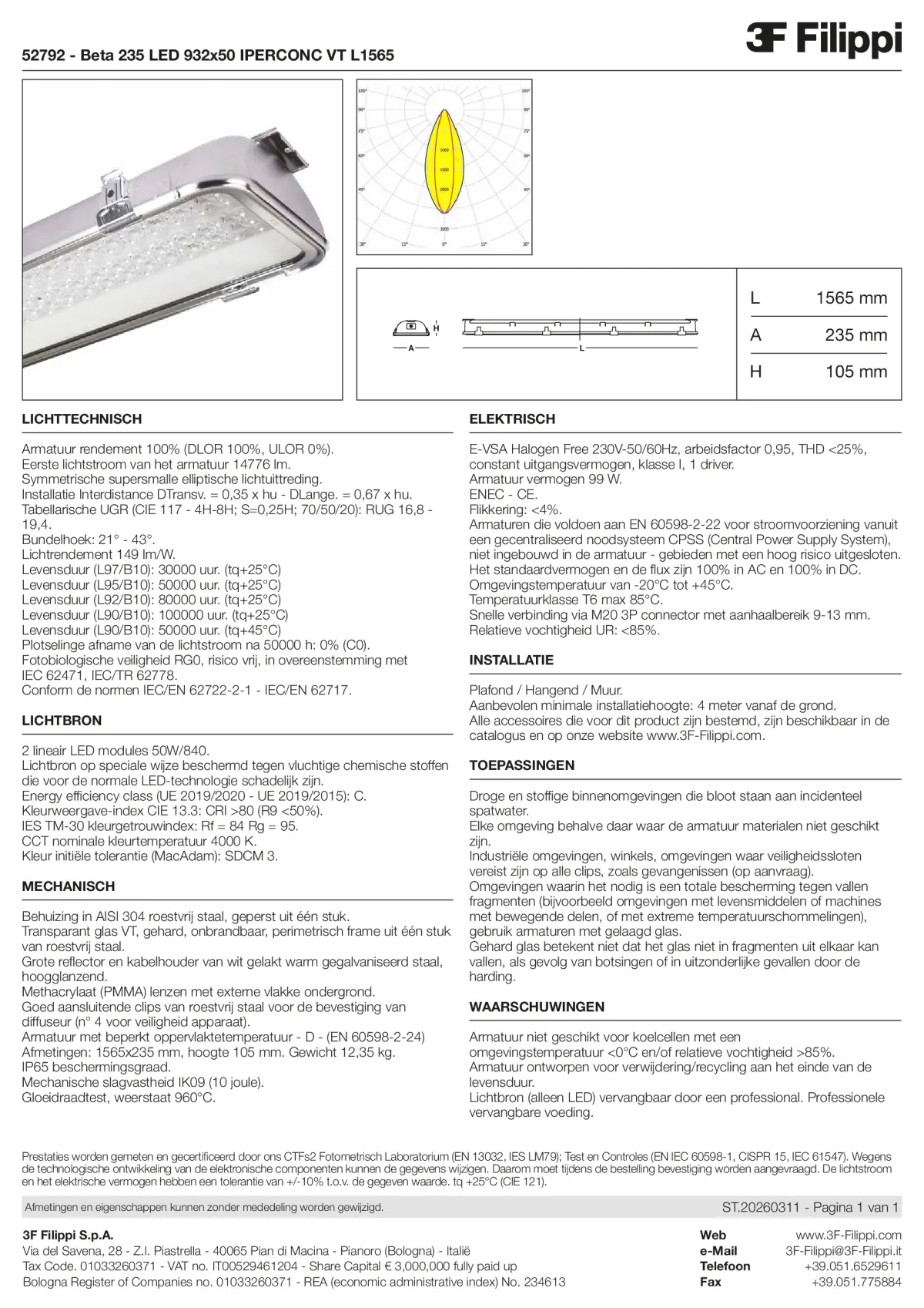 52792 - Beta 235 LED 932x50 IPERCONC VT L1565 - Datasheet - nl