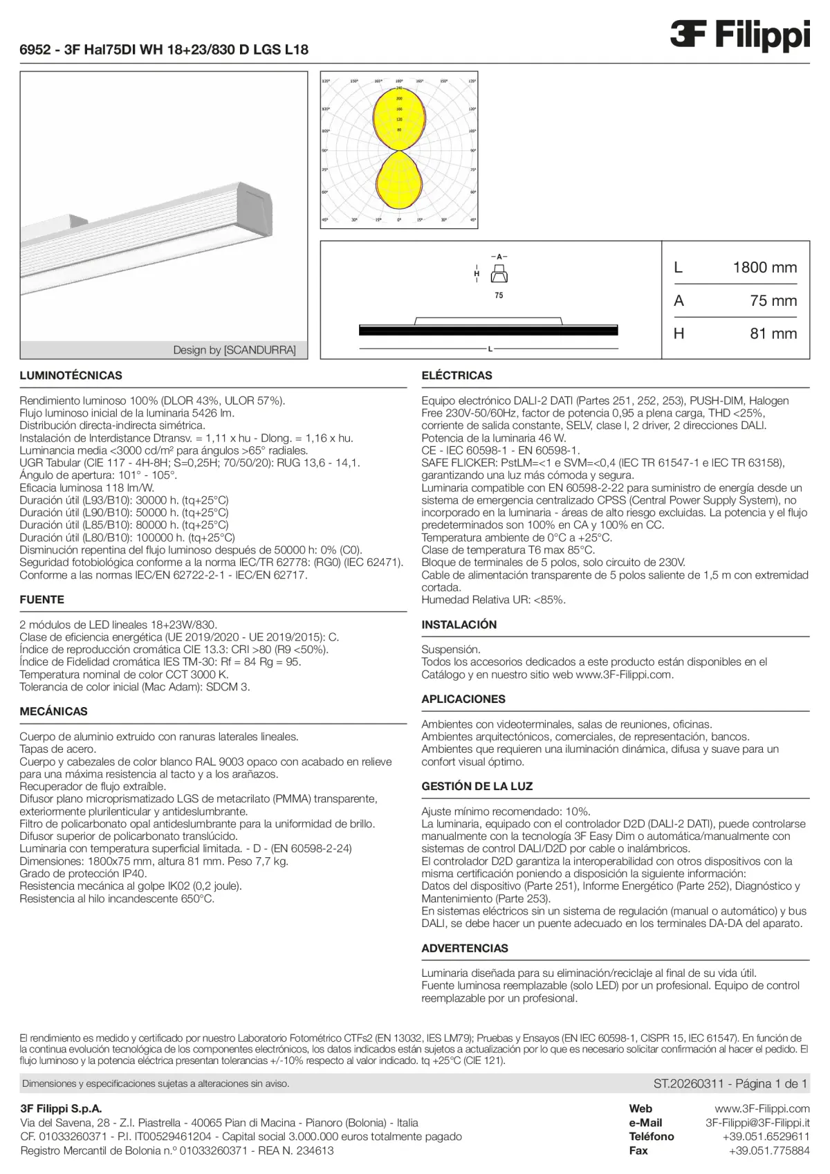 6952 - 3F Hal75DI WH 18+23-830 D LGS L18 - Datasheet - es