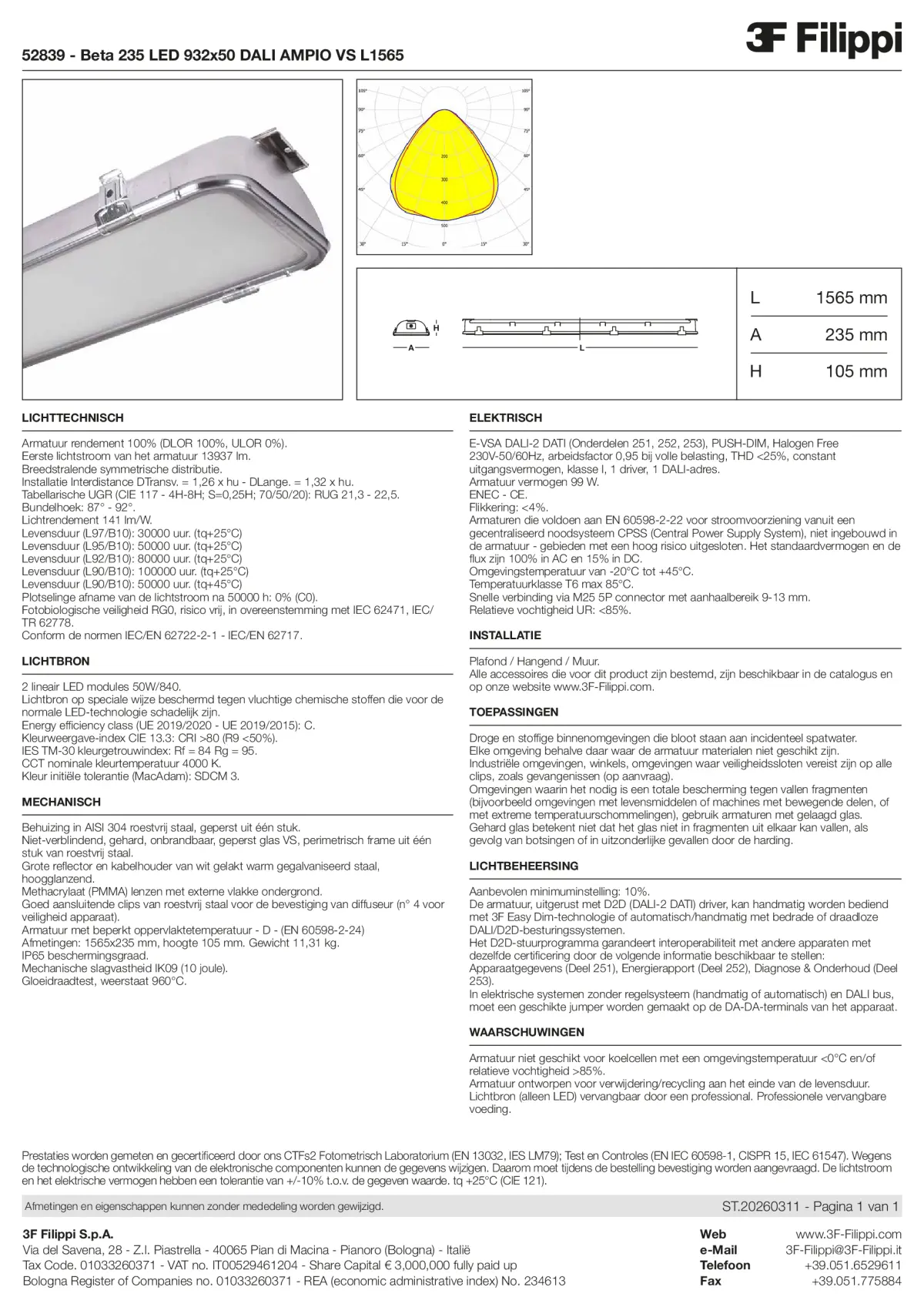 52839 - Beta 235 LED 932x50 DALI AMPIO VS L1565 - Datasheet - nl