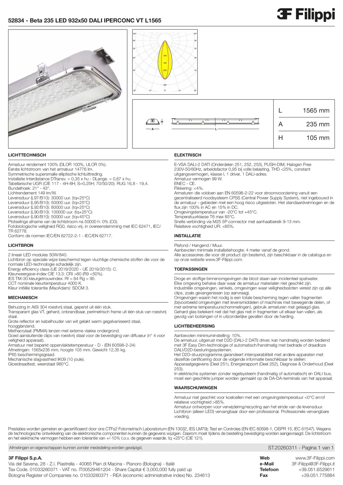 52834 - Beta 235 LED 932x50 DALI IPERCONC VT L1565 - Datasheet - nl