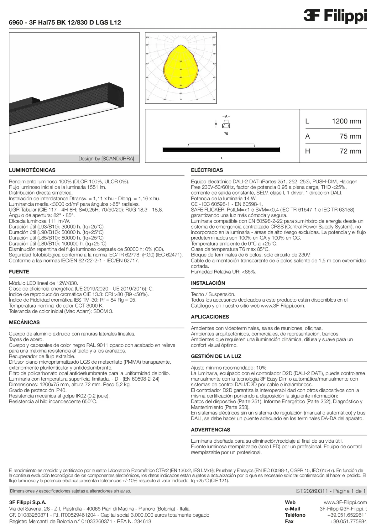 6960 - 3F Hal75 BK 12-830 D LGS L12 - Datasheet - es