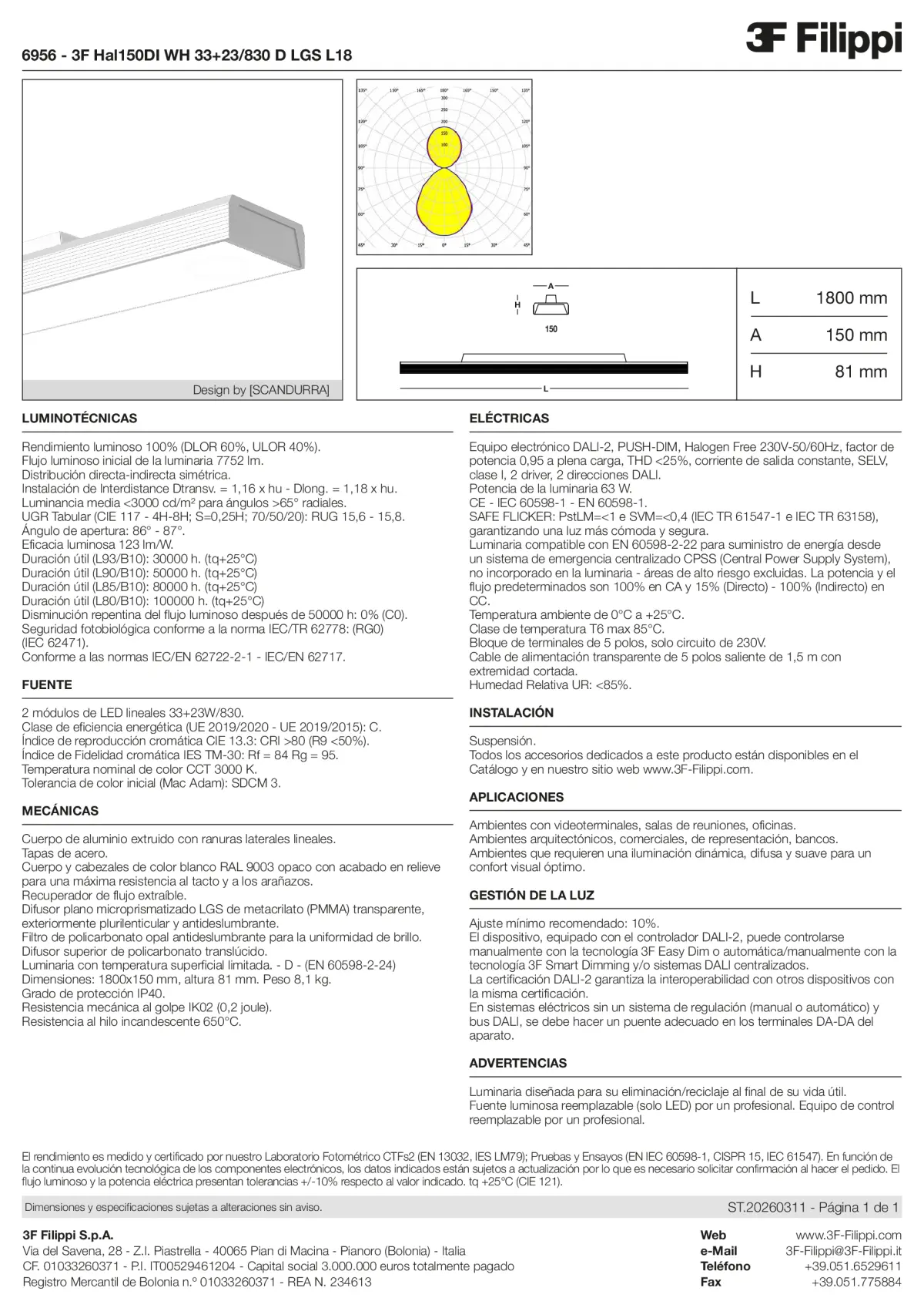 6956 - 3F Hal150DI WH 33+23-830 D LGS L18 - Datasheet - es