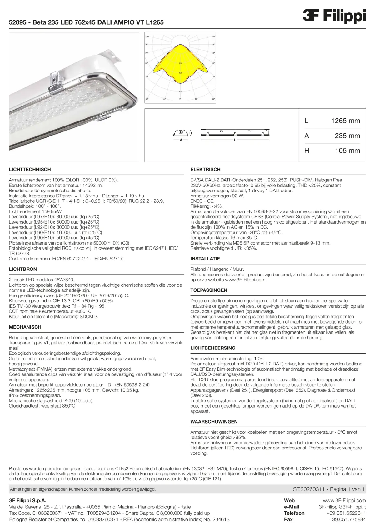 52895 - Beta 235 LED 762x45 DALI AMPIO VT L1265 - Datasheet - nl