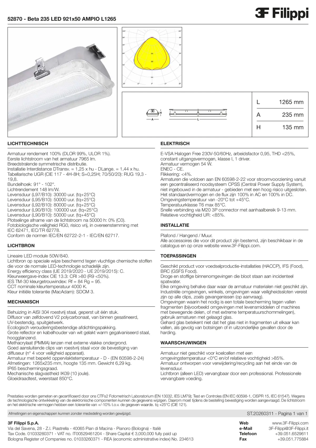 52870 - Beta 235 LED 921x50 AMPIO L1265 - Datasheet - nl