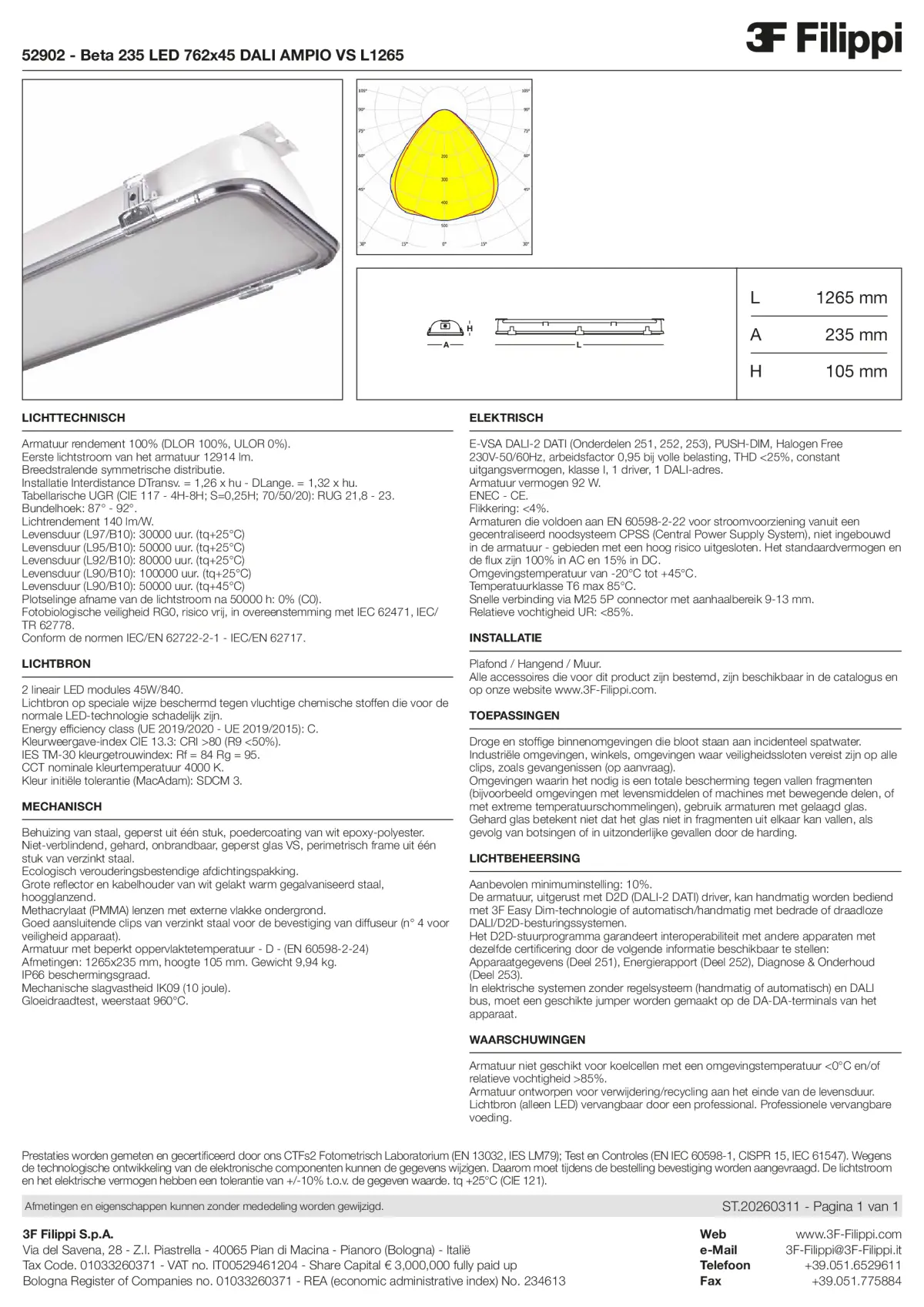 52902 - Beta 235 LED 762x45 DALI AMPIO VS L1265 - Datasheet - nl