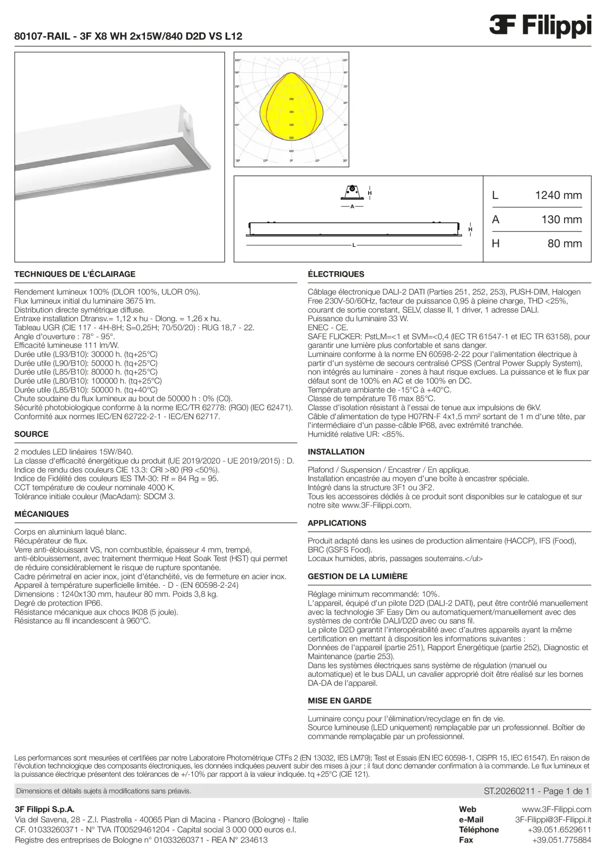 80107-RAIL - 3F X8 WH 2x15W-840 D2D VS L12 - Datasheet - fr