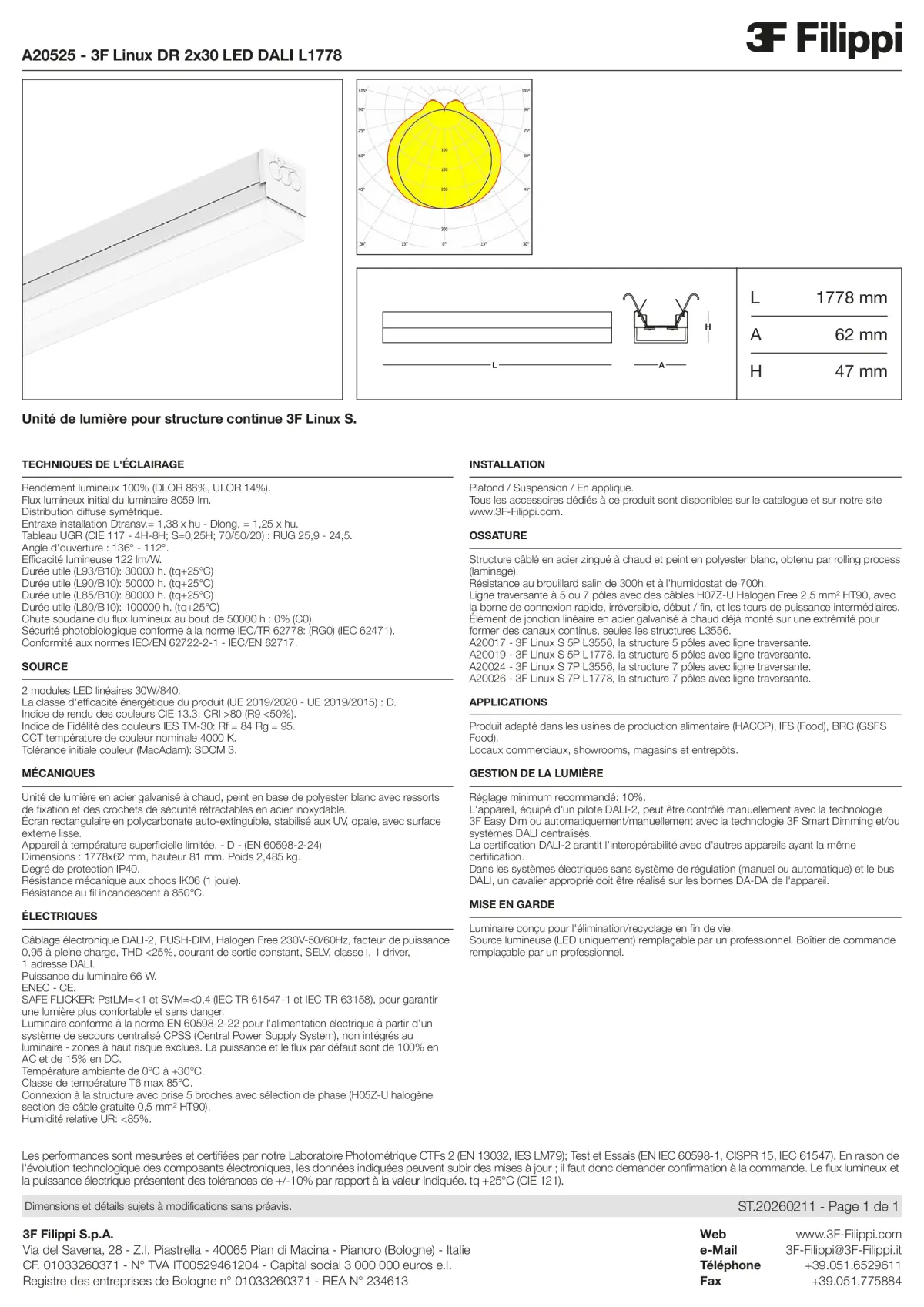 A20525 - 3F Linux DR 2x30 LED DALI L1778 - Datasheet - fr