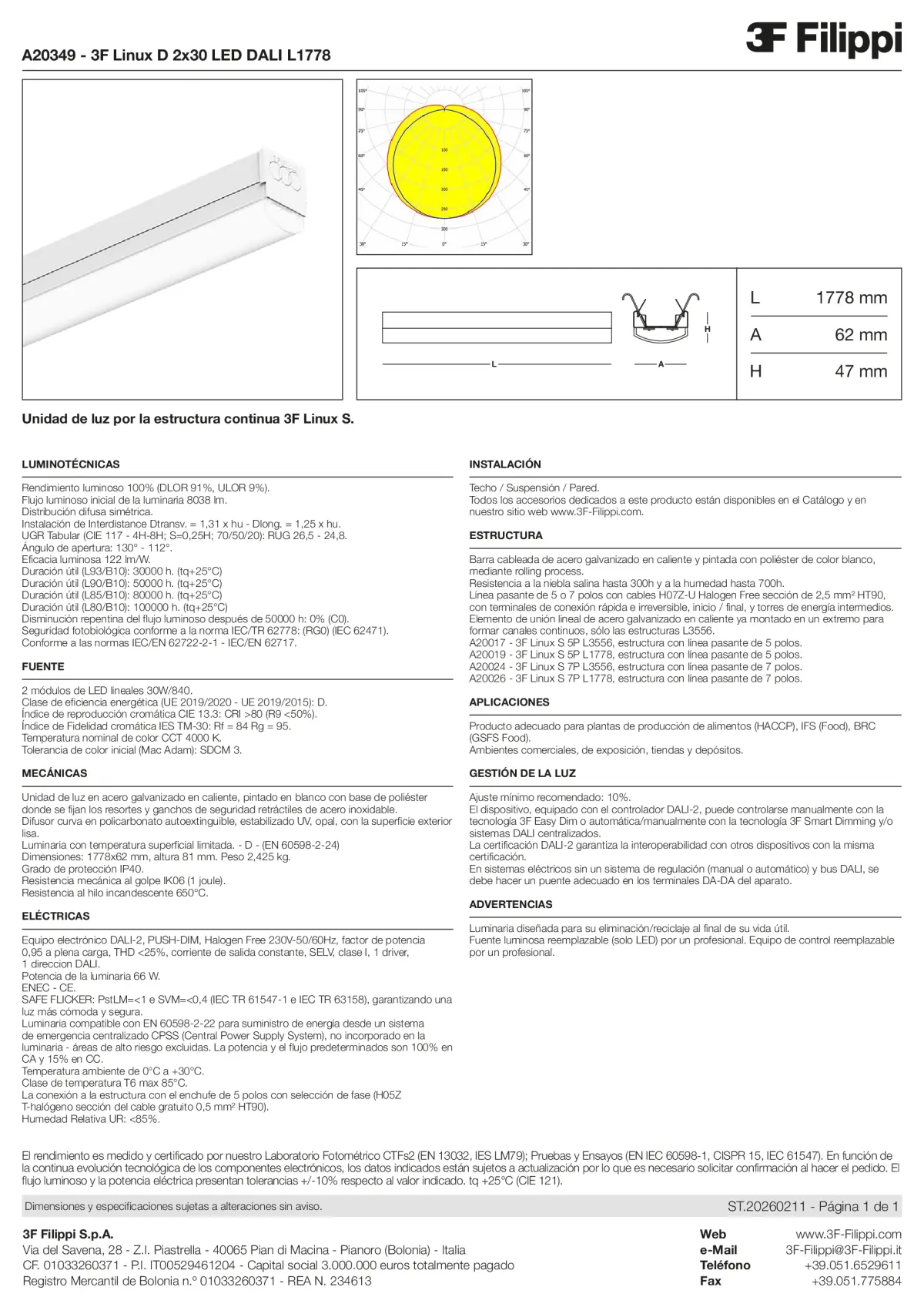 A20349 - 3F Linux D 2x30 LED DALI L1778 - Datasheet - es