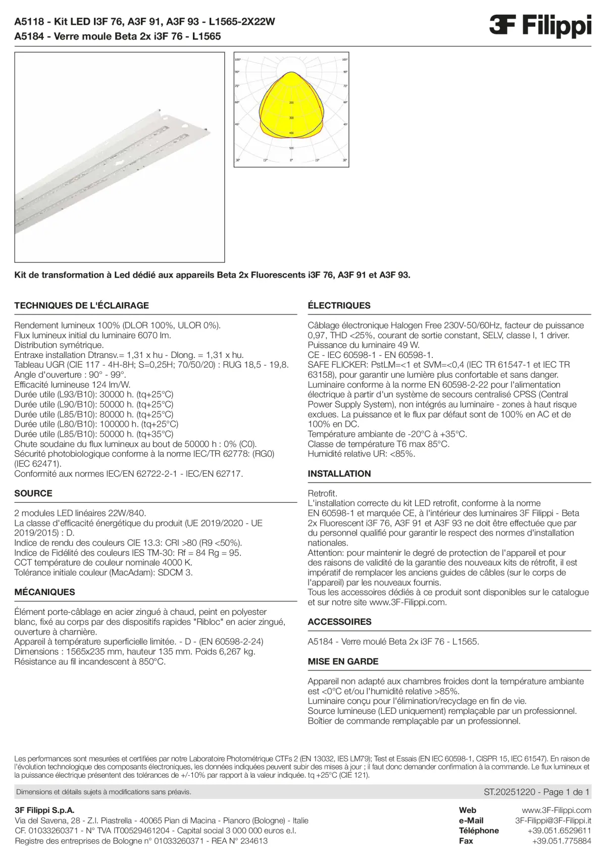 A5118+A5184 - Kit LED I3F 76, A3F 91, A3F 93 - L1565-2X22W + VS - Datasheet - fr