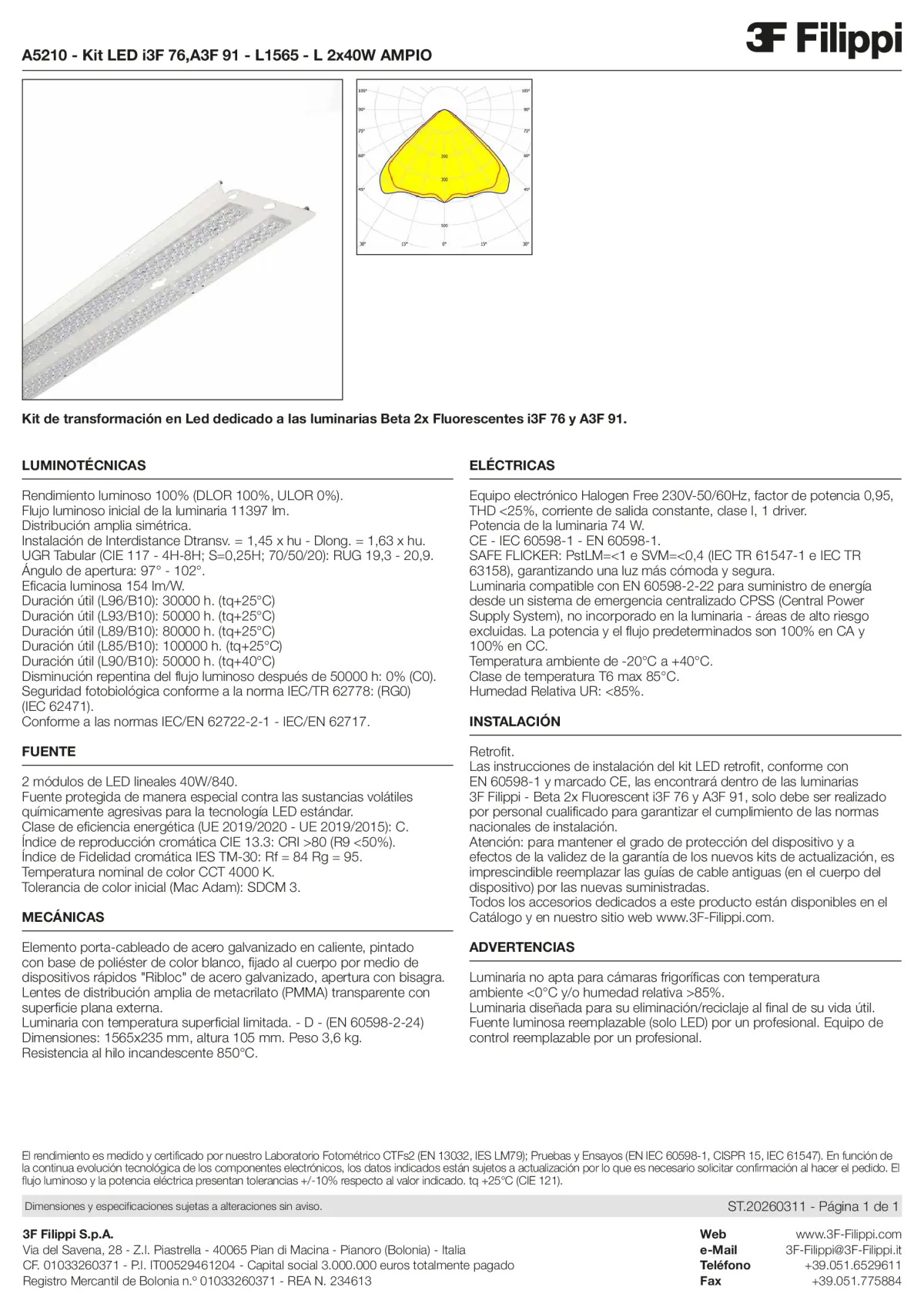 A5210 - Kit LED i3F 76,A3F 91 - L1565 - L 2x40W AMPIO - Datasheet - es