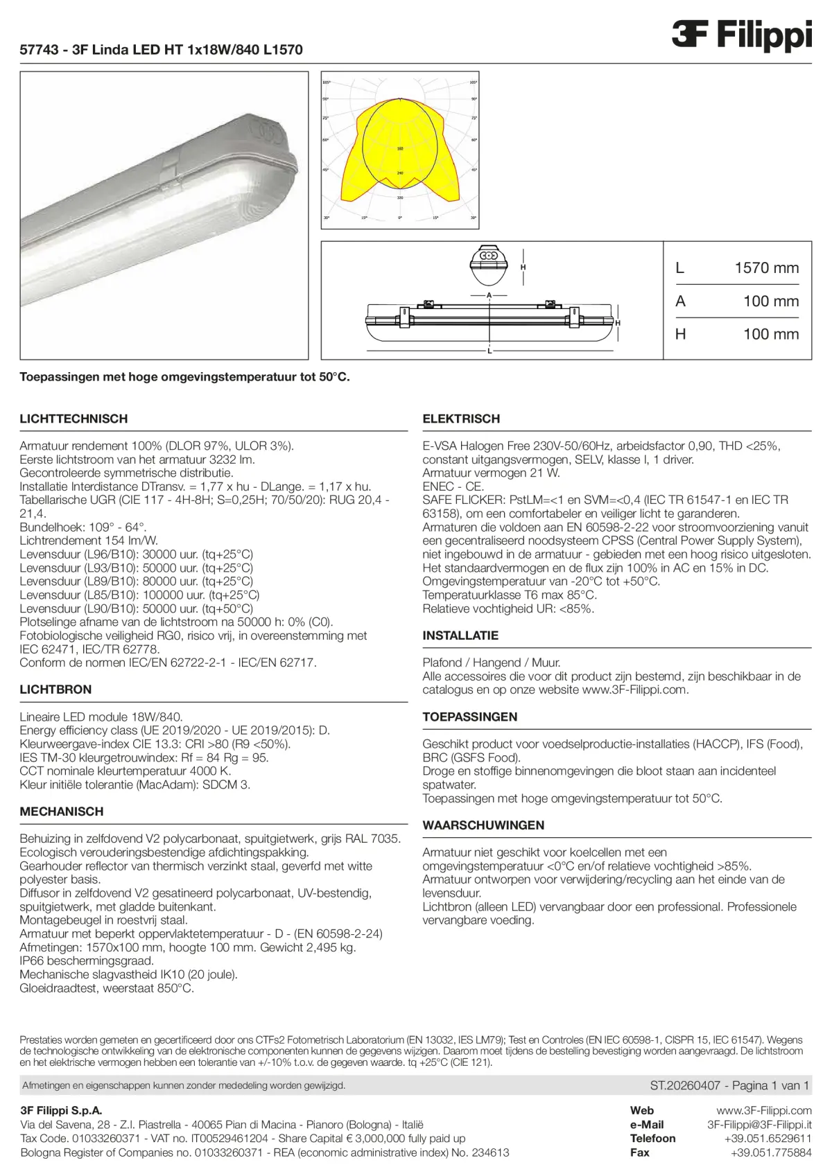 57743 - 3F Linda LED HT 1x18W-840 L1570 - Datasheet - nl