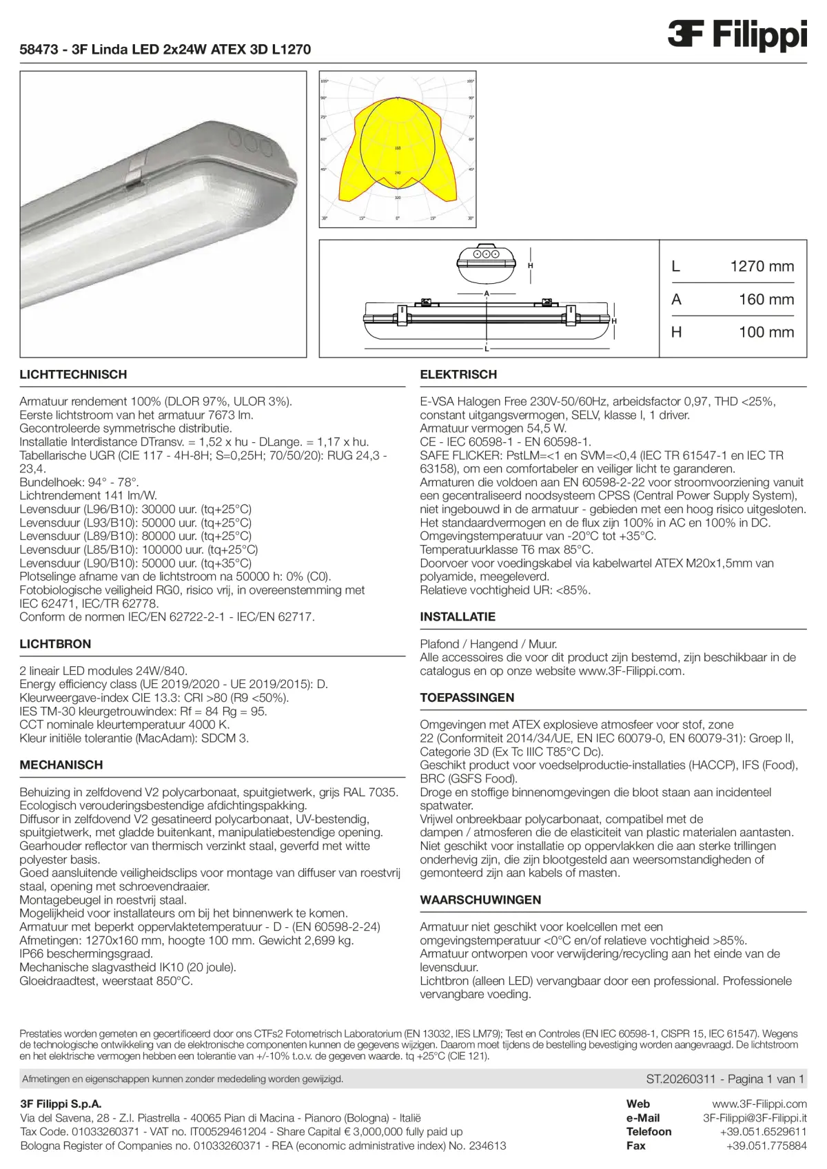 58473 - 3F Linda LED 2x24W ATEX 3D L1270 - Datasheet - nl