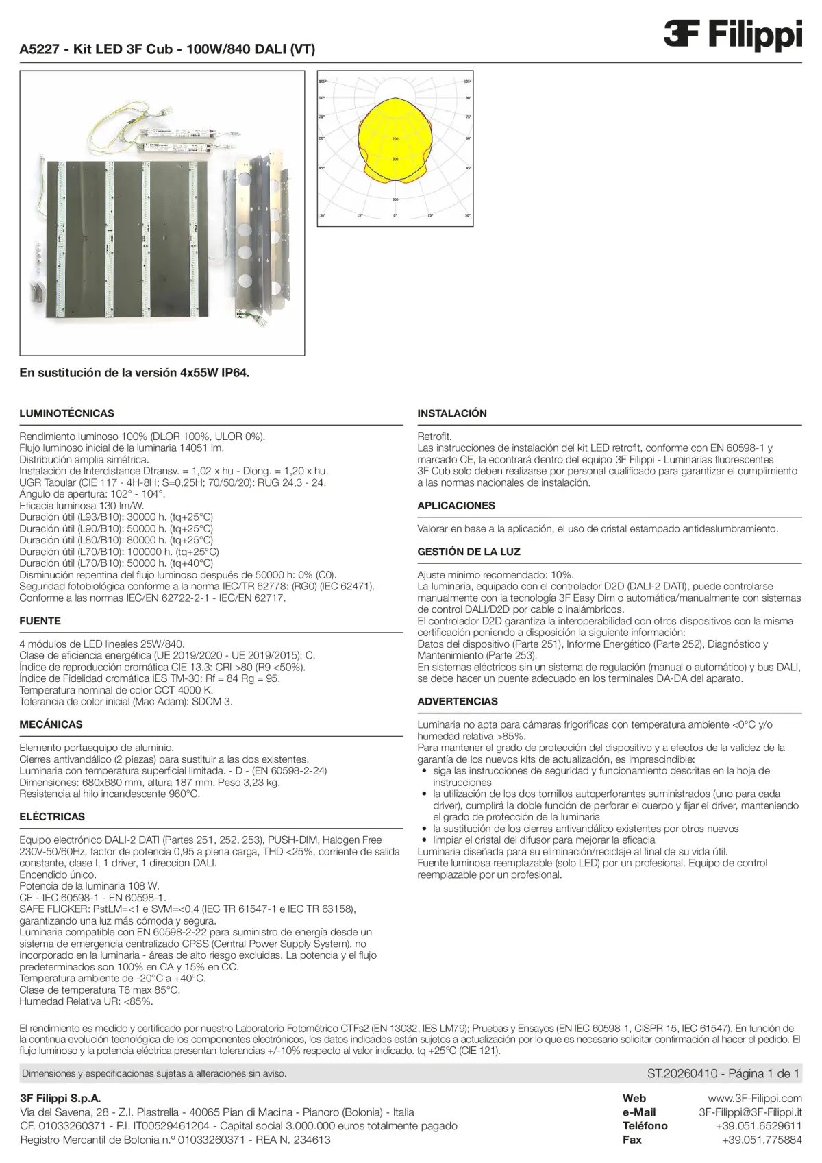 A5227 - Kit LED 3F Cub - 100W-840 DALI (VT) - Datasheet - es