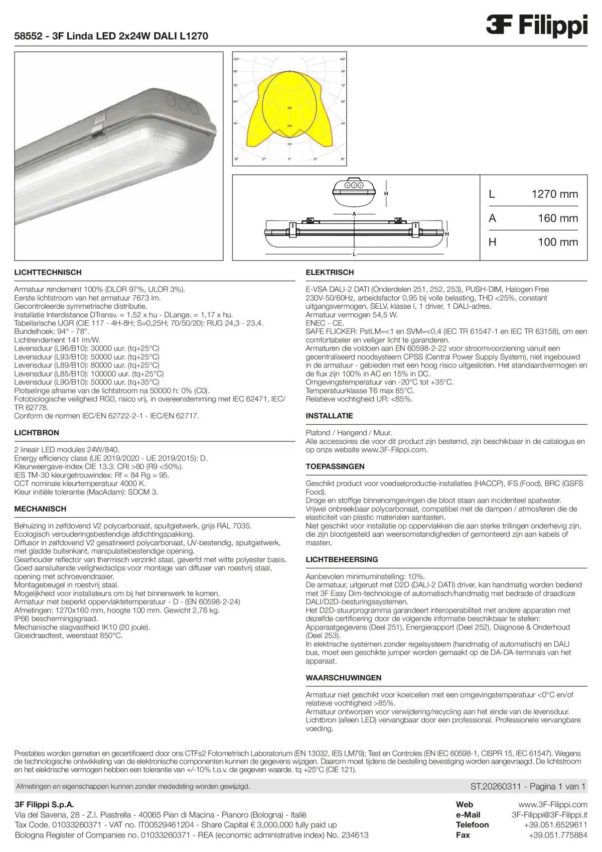 58552 - 3F Linda LED 2x24W DALI L1270 - Datasheet - nl