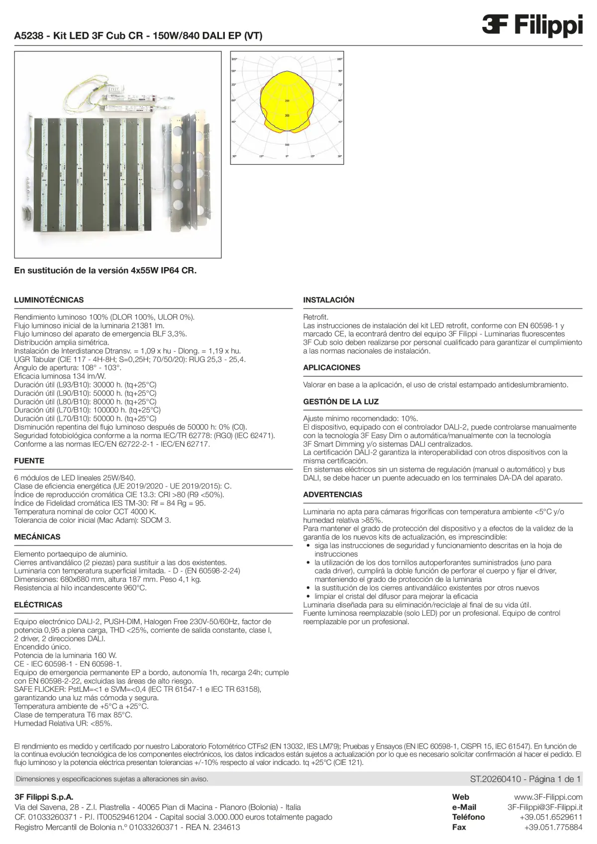 A5238 - Kit LED 3F Cub CR - 150W-840 DALI EP (VT) - Datasheet - es