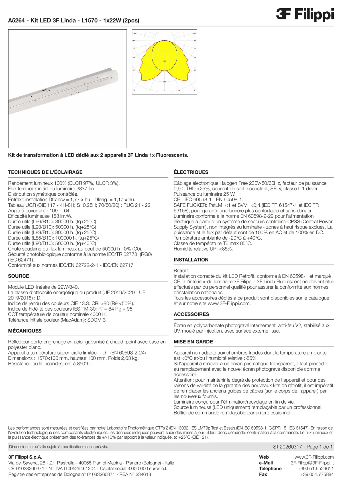 A5264 - Kit LED 3F Linda - L1570 - 1x22W (2pz) - Datasheet - fr
