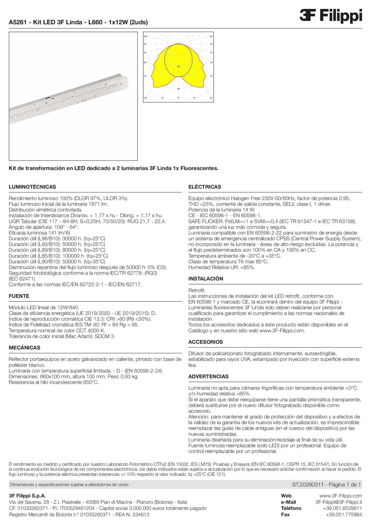 A5261 - Kit LED 3F Linda - L660 - 1x12W (2pz) - Datasheet - es