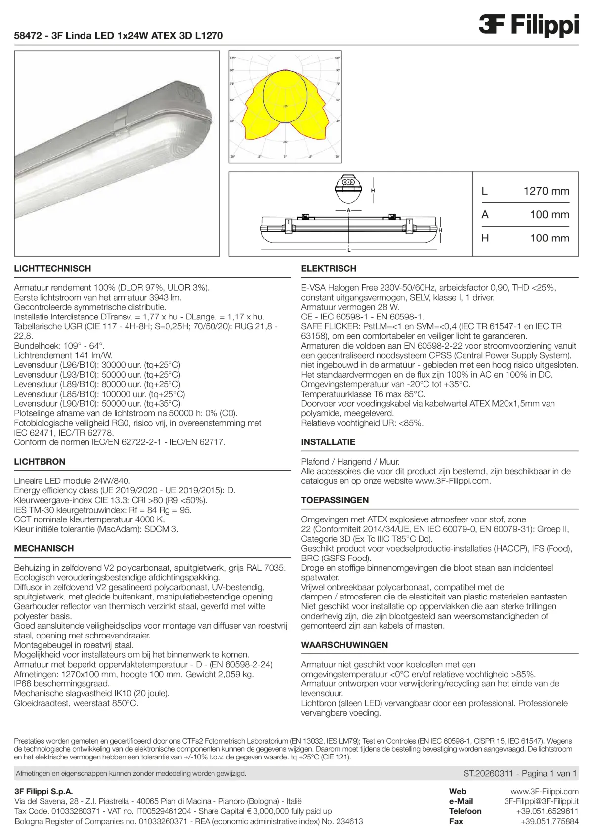 58472 - 3F Linda LED 1x24W ATEX 3D L1270 - Datasheet - nl