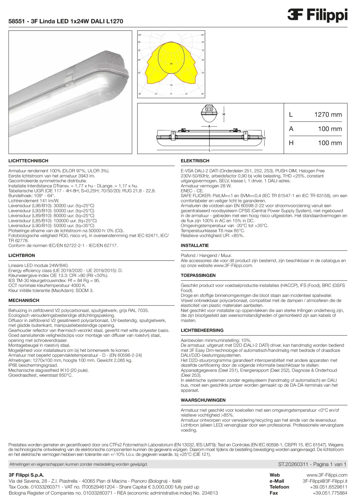 58551 - 3F Linda LED 1x24W DALI L1270 - Datasheet - nl