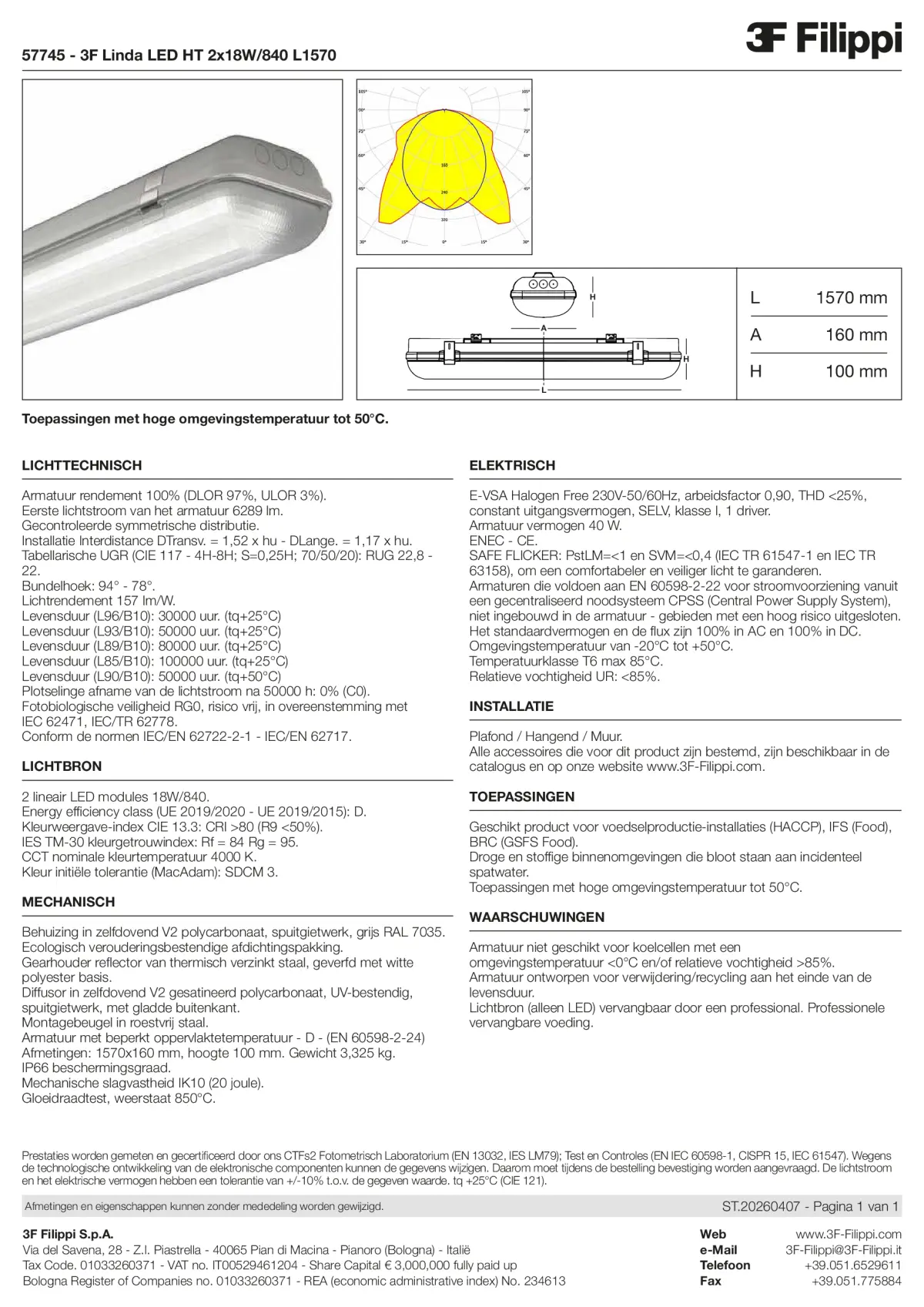 57745 - 3F Linda LED HT 2x18W-840 L1570 - Datasheet - nl