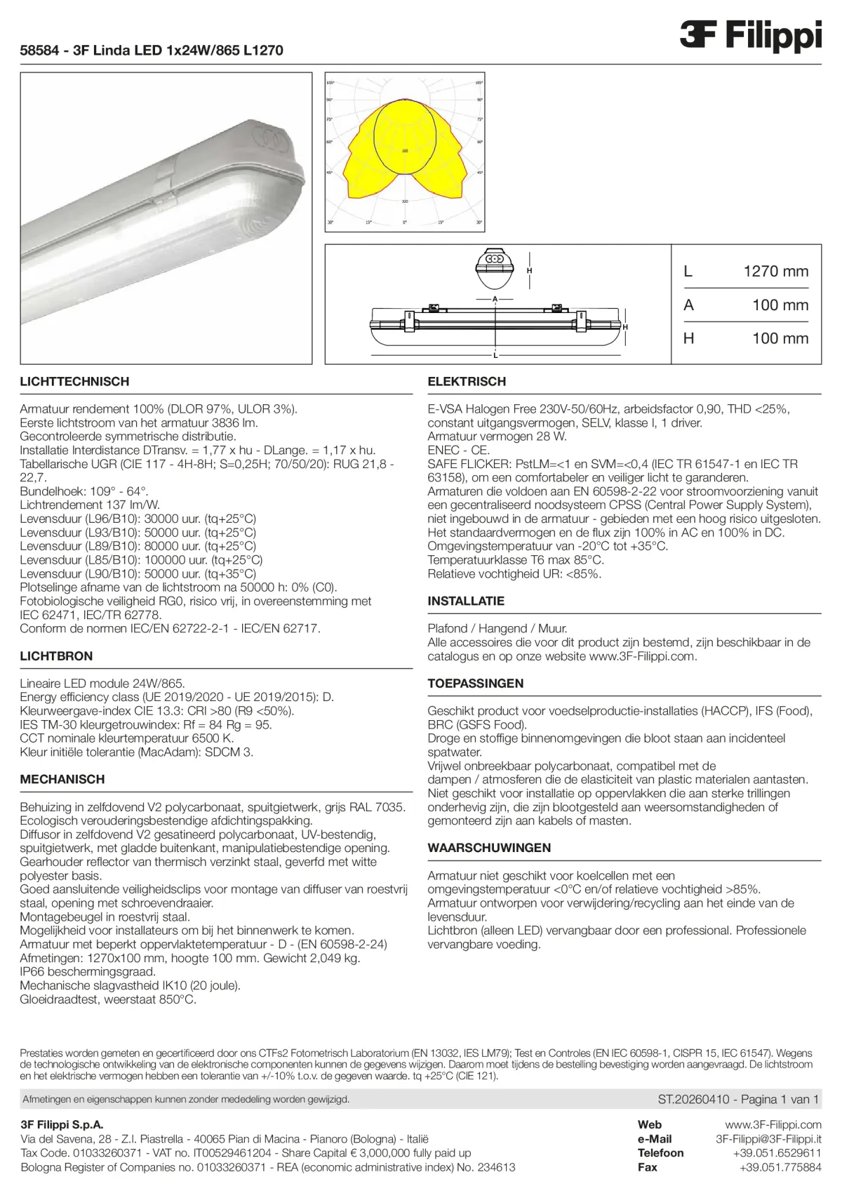58584 - 3F Linda LED 1x24W-865 L1270 - Datasheet - nl