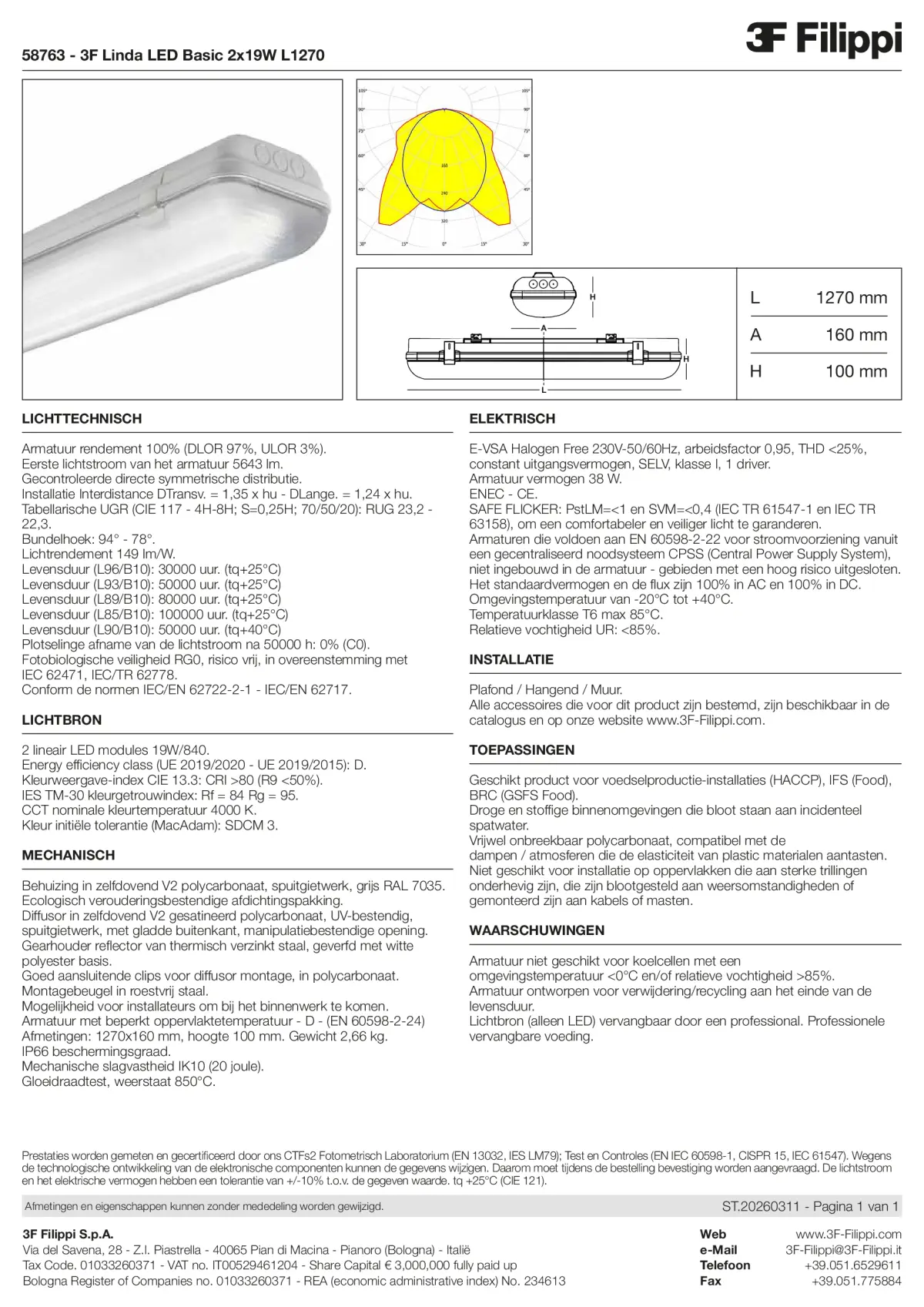 58763 - 3F Linda LED Basic 2x19W L1270 - Datasheet - nl