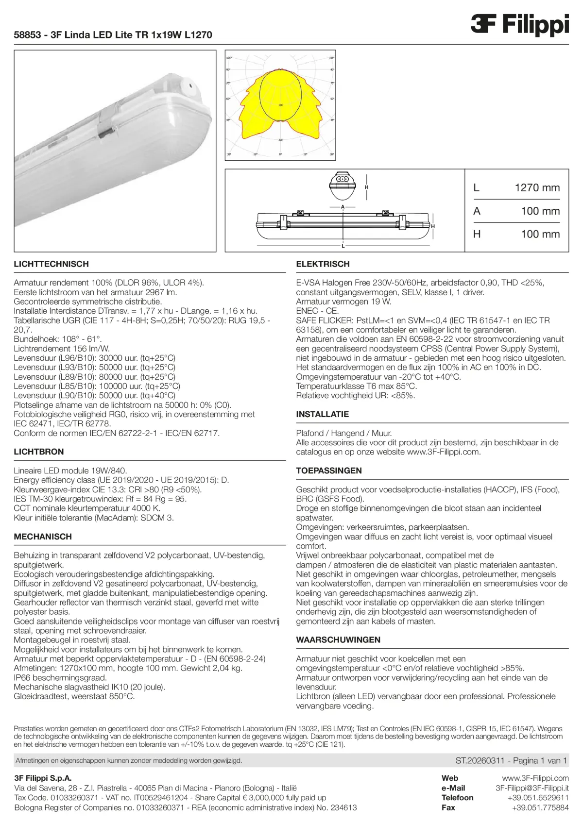 58853 - 3F Linda LED Lite TR 1x19W L1270 - Datasheet - nl