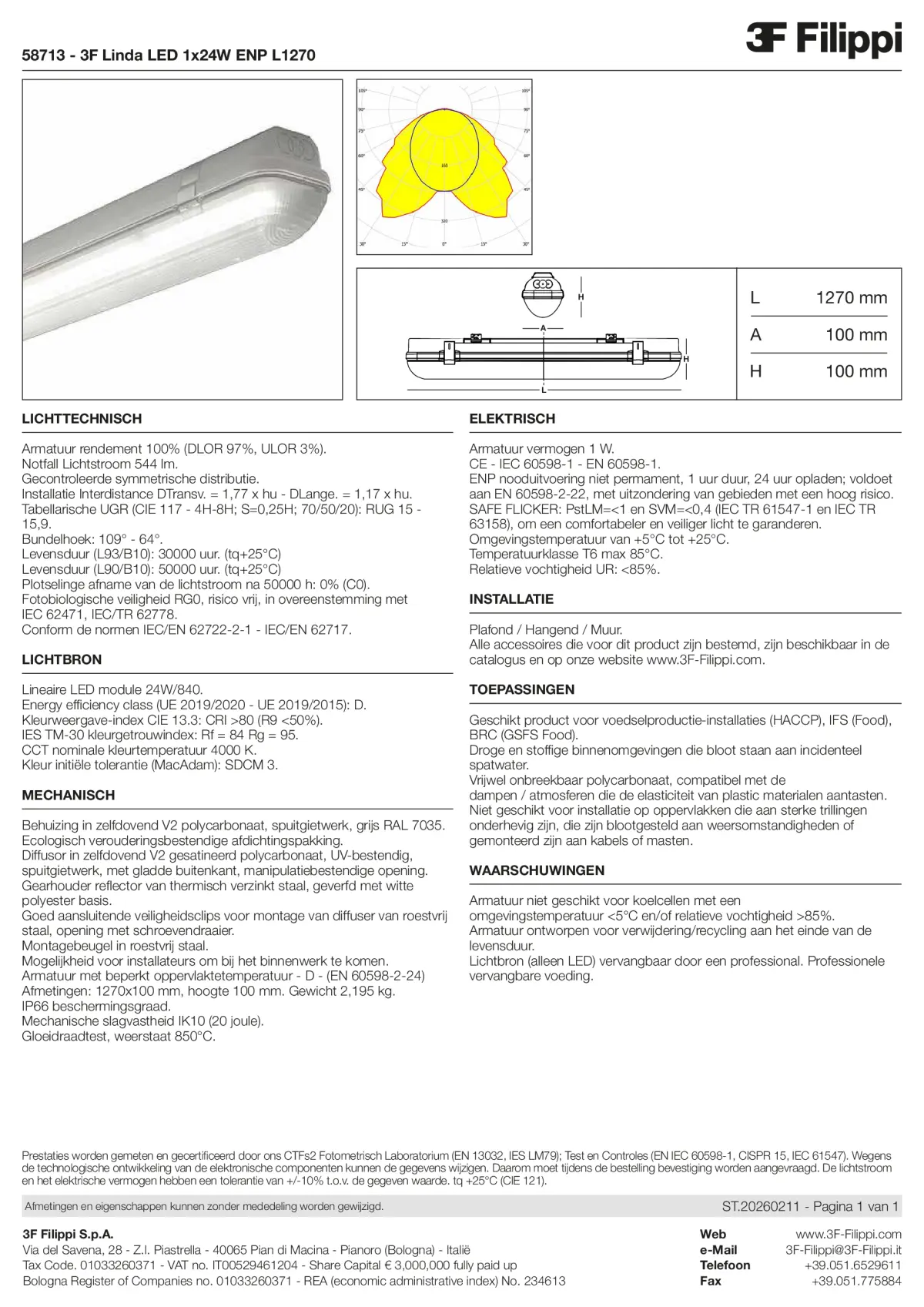 58713 - 3F Linda LED 1x24W ENP L1270 - Datasheet - nl