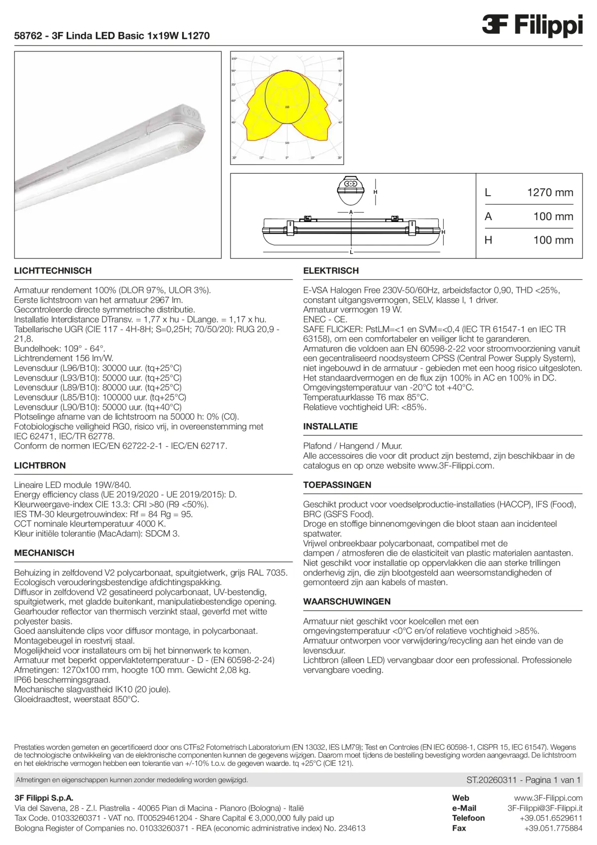 58762 - 3F Linda LED Basic 1x19W L1270 - Datasheet - nl
