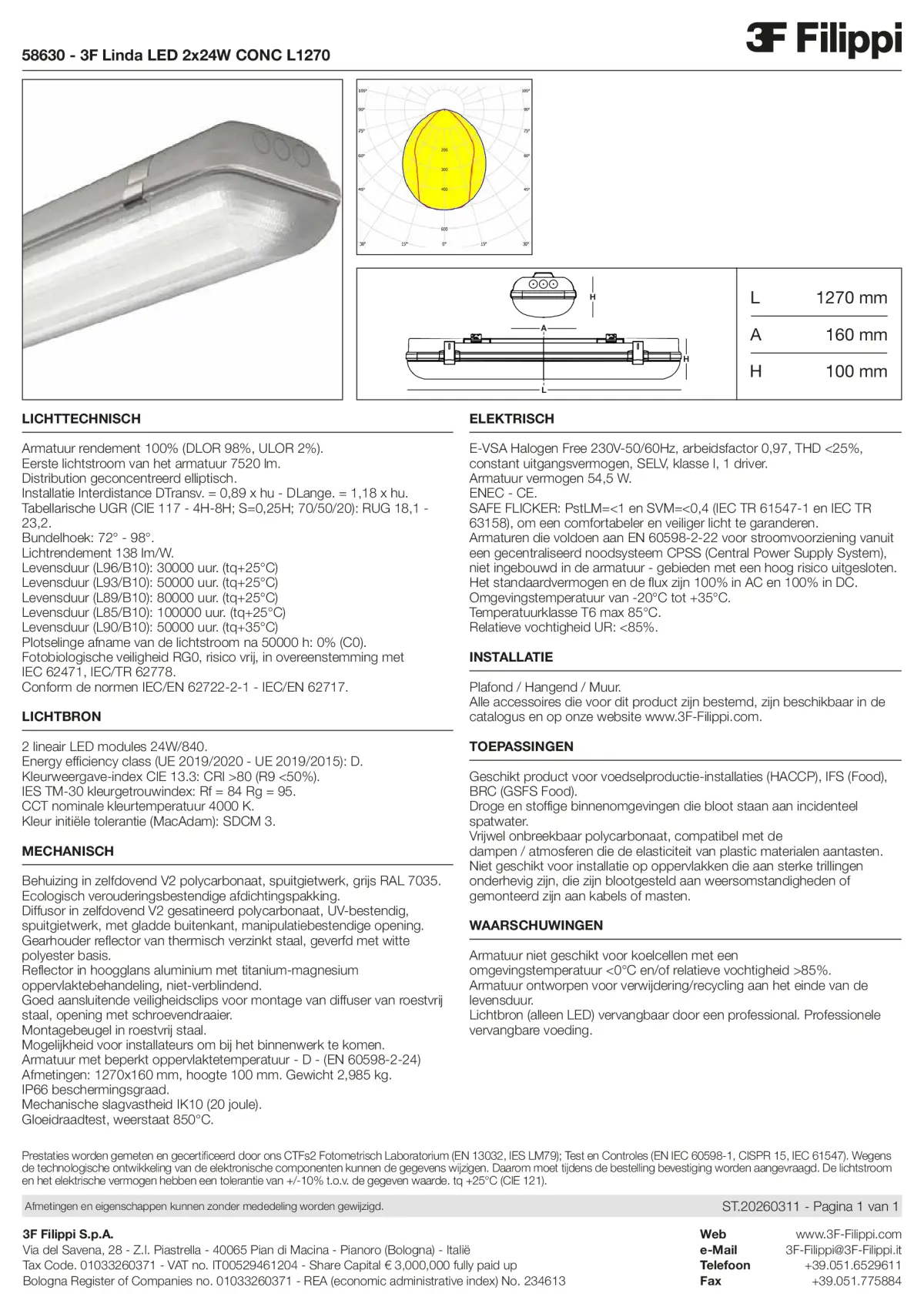 58630 - 3F Linda LED 2x24W CONC L1270 - Datasheet - nl