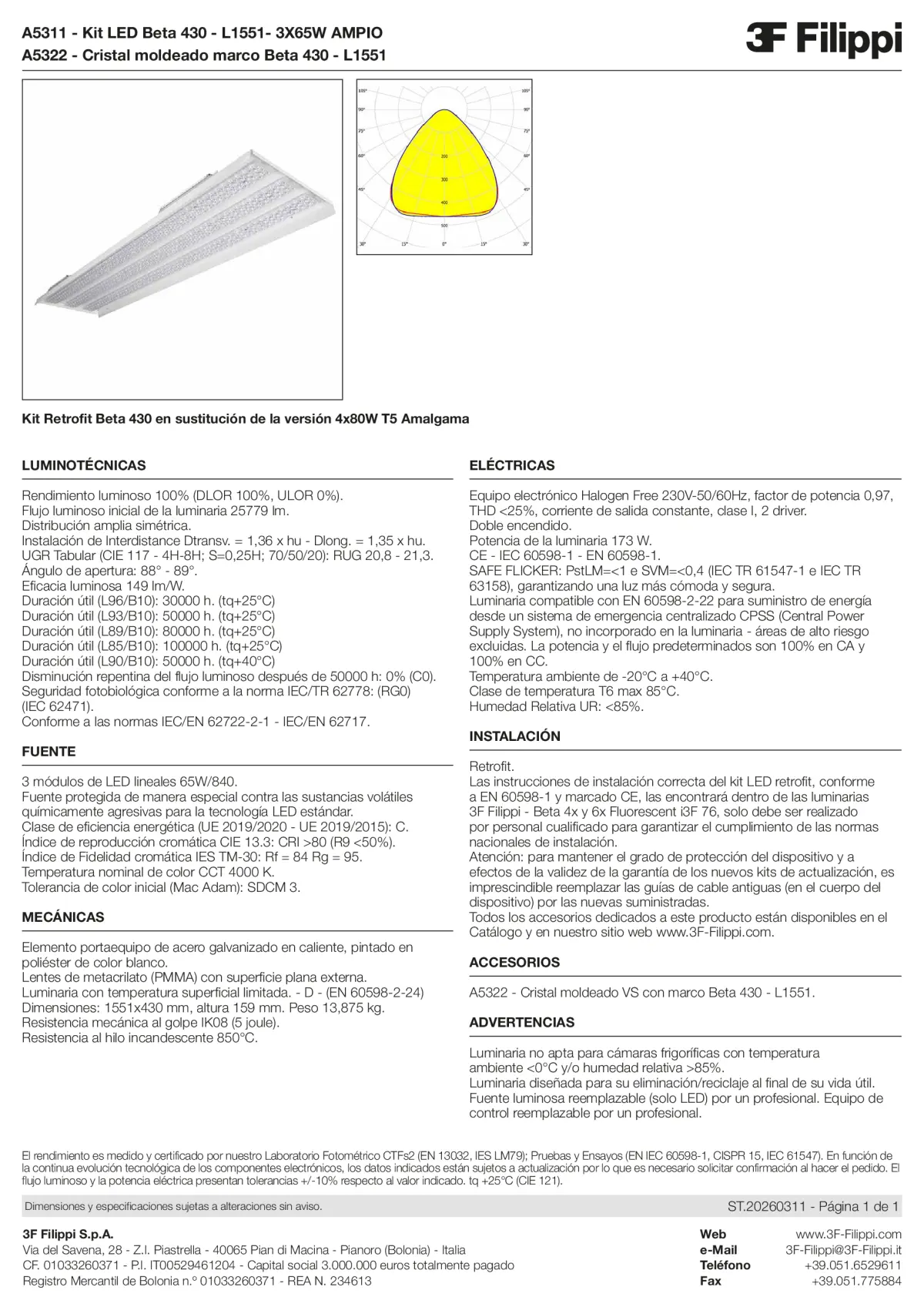 A5311+A5322 - Kit LED Beta 430 - L1551- 3X65W AMPIO + VS - Datasheet - es