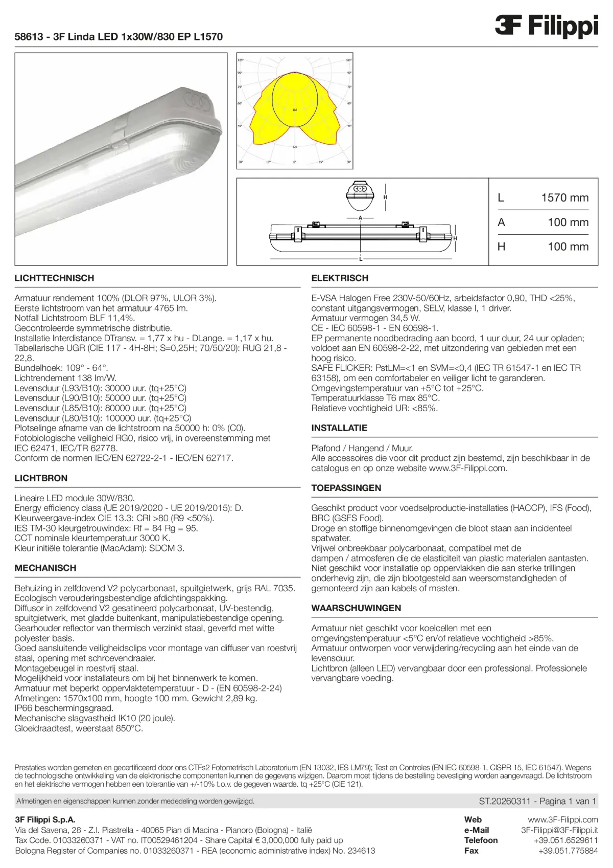 58613 - 3F Linda LED 1x30W-830 EP L1570 - Datasheet - nl