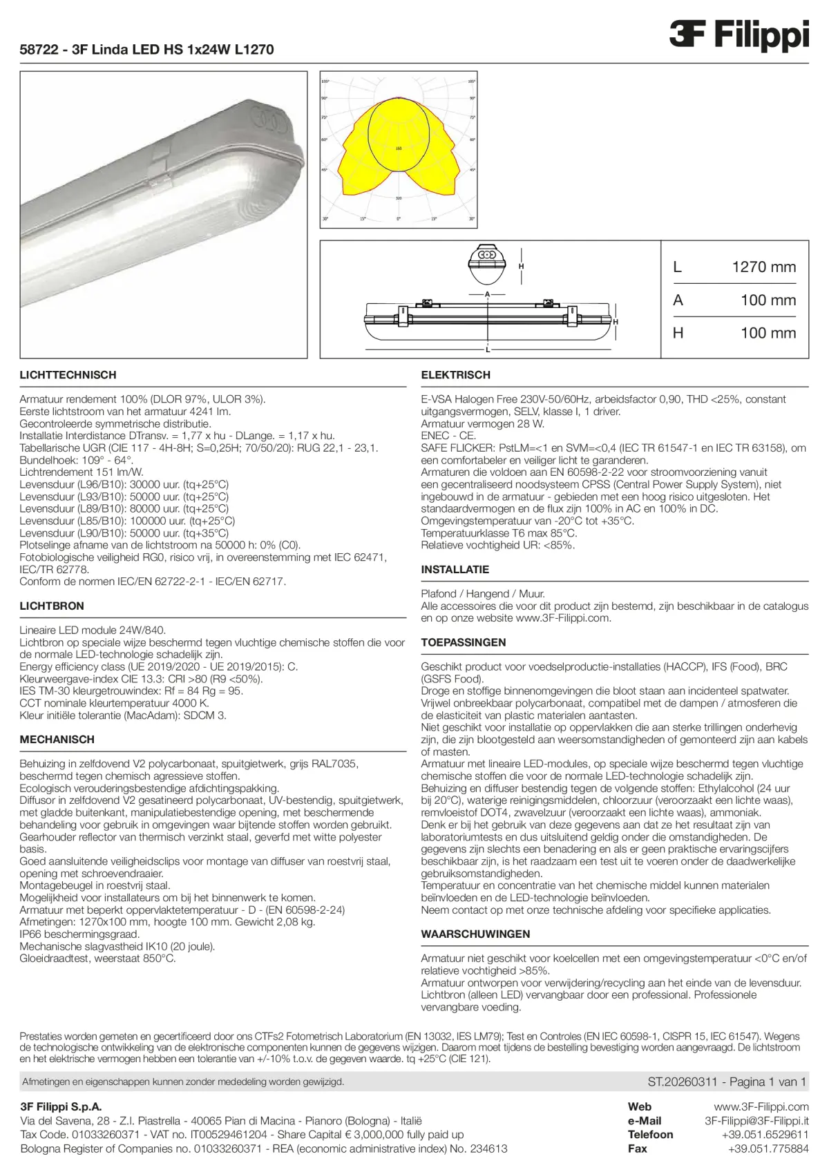 58722 - 3F Linda LED HS 1x24W L1270 - Datasheet - nl