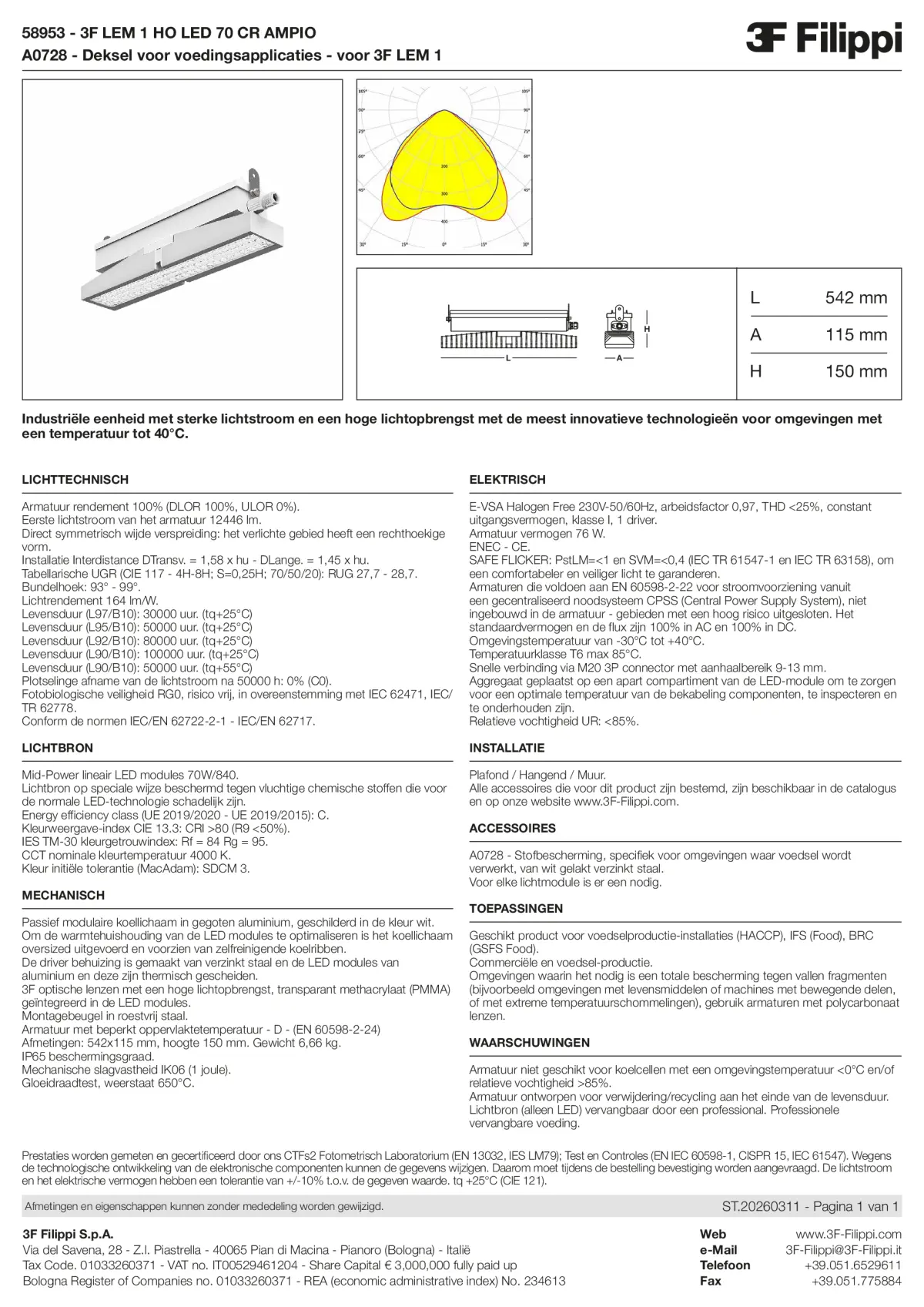 58953+A0728 - 3F LEM 1 HO LED 70 CR AMPIO + FOOD - Datasheet - nl