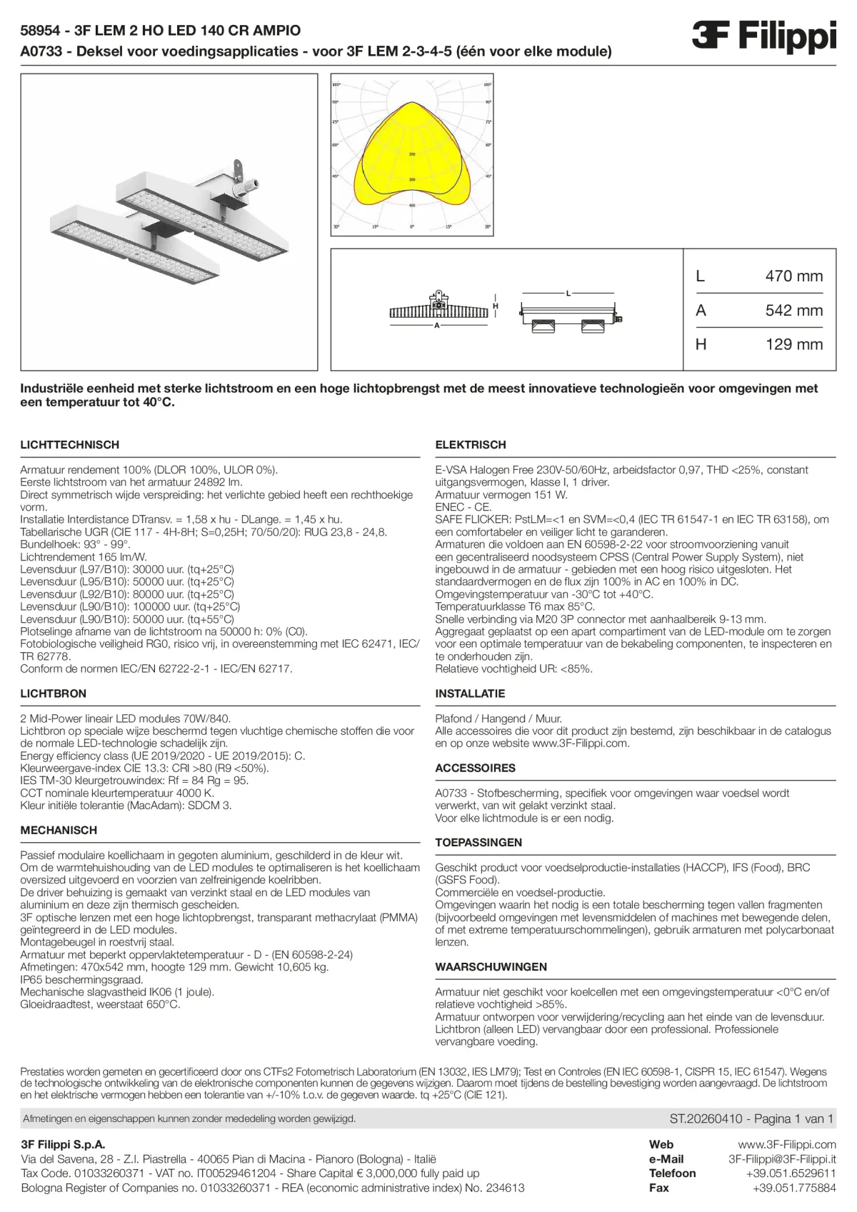 58954+A0733 - 3F LEM 2 HO LED 140 CR AMPIO + FOOD - Datasheet - nl