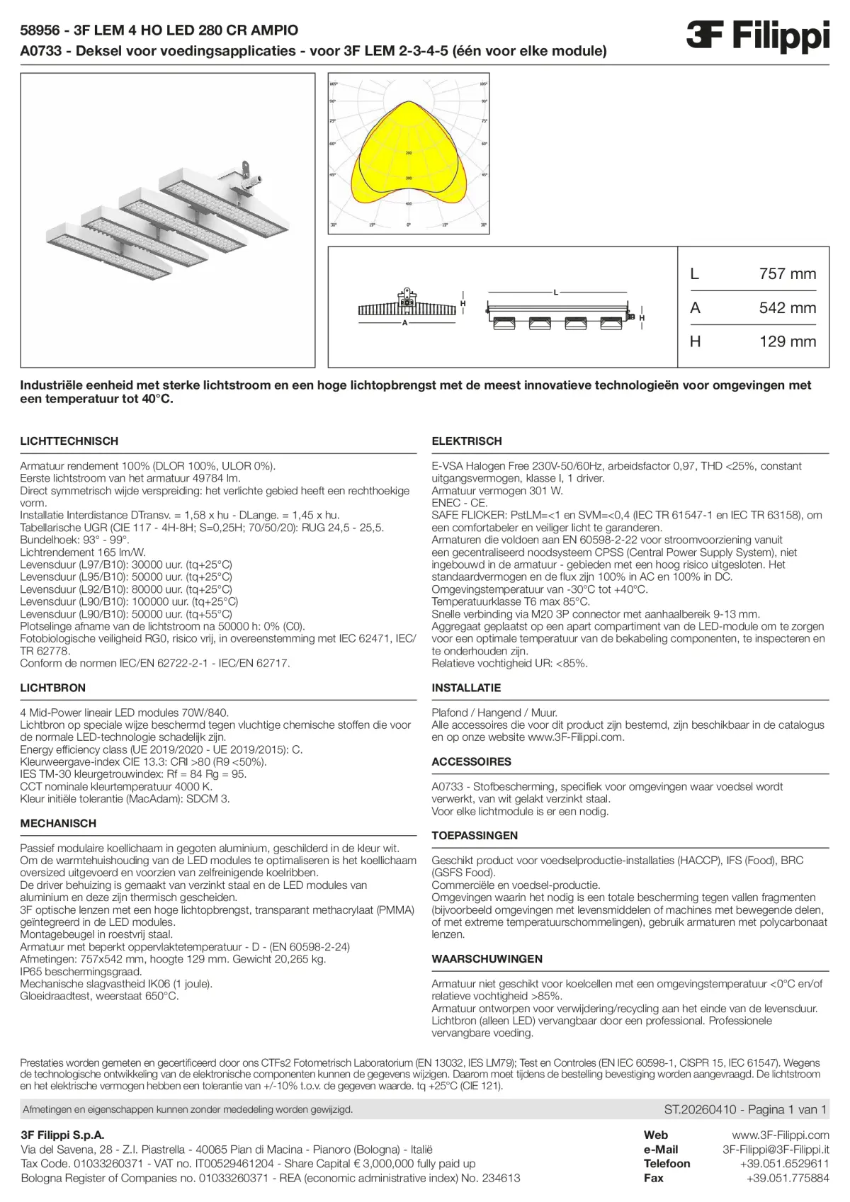 58956+A0733 - 3F LEM 4 HO LED 280 CR AMPIO + FOOD - Datasheet - nl