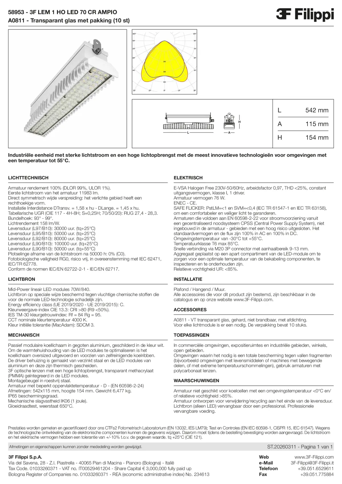 58953+A0811 - 3F LEM 1 HO LED 70 CR AMPIO + VT - Datasheet - nl