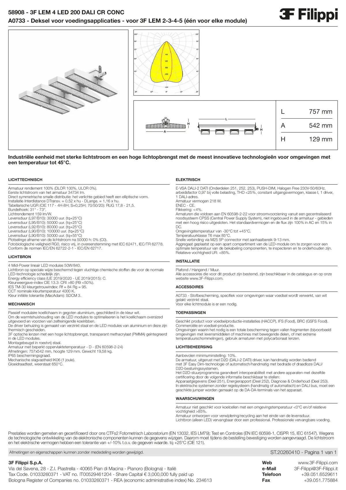 58908+A0733 - 3F LEM 4 LED 200 DALI CR CONC + FOOD - Datasheet - nl