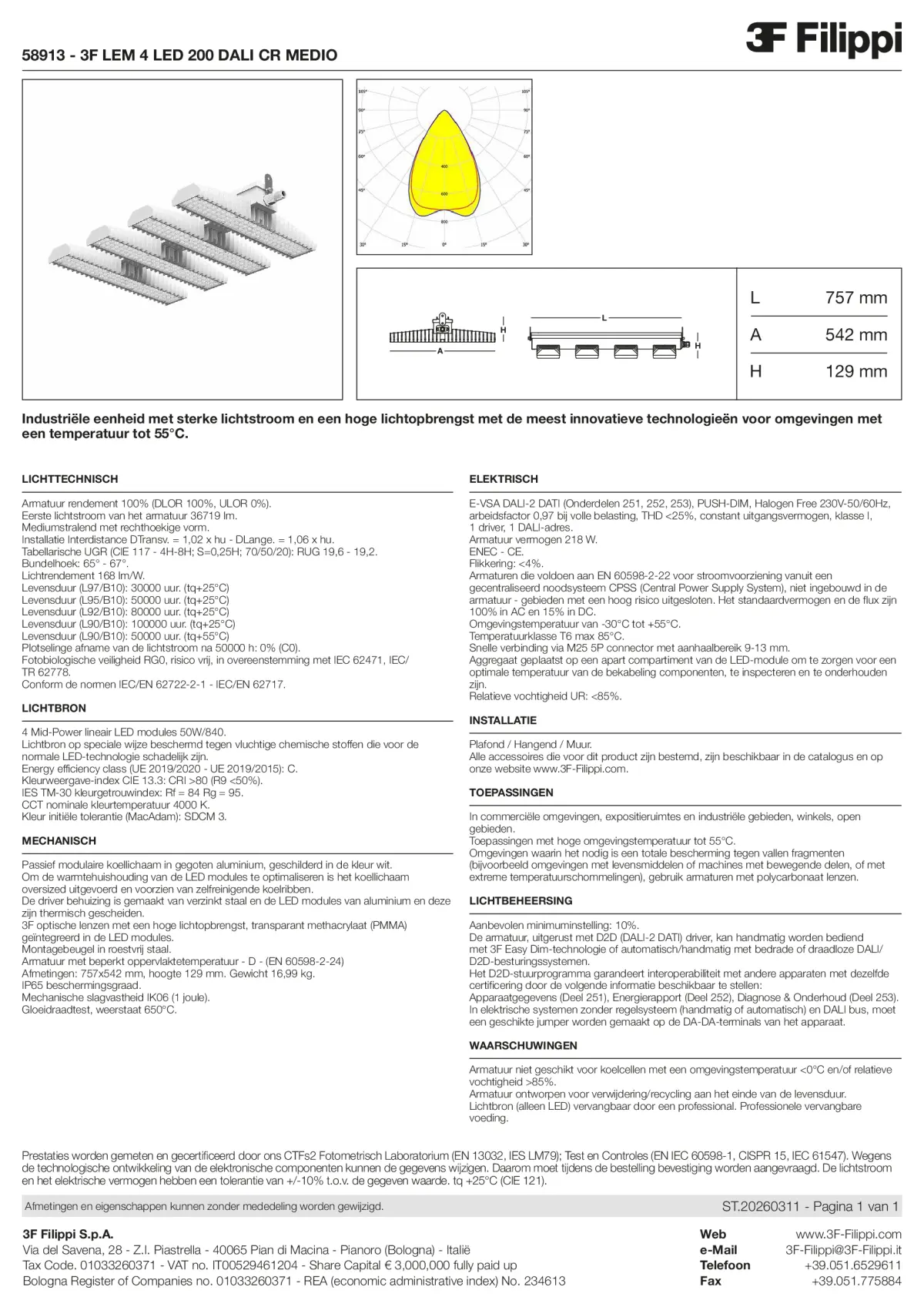 58913 - 3F LEM 4 LED 200 DALI CR MEDIO - Datasheet - nl