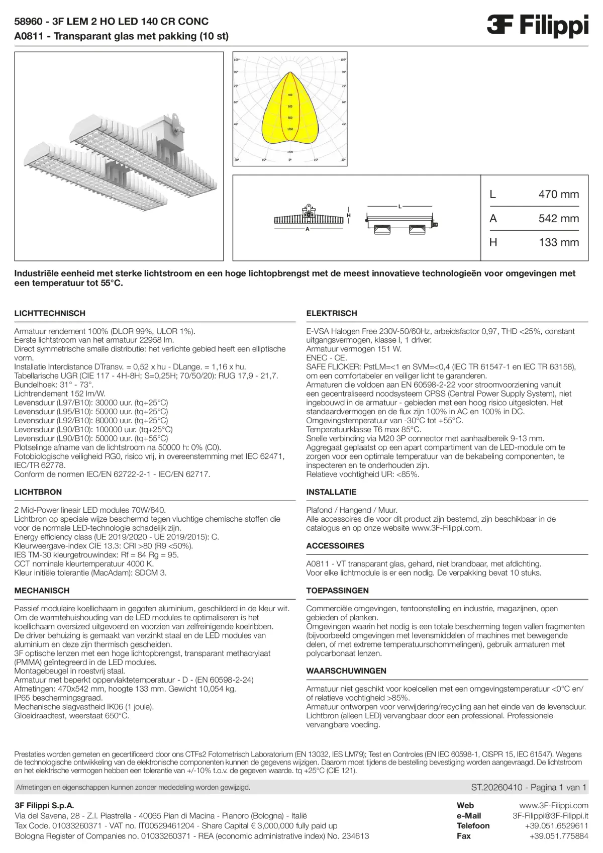 58960+A0811 - 3F LEM 2 HO LED 140 CR CONC + VT - Datasheet - nl